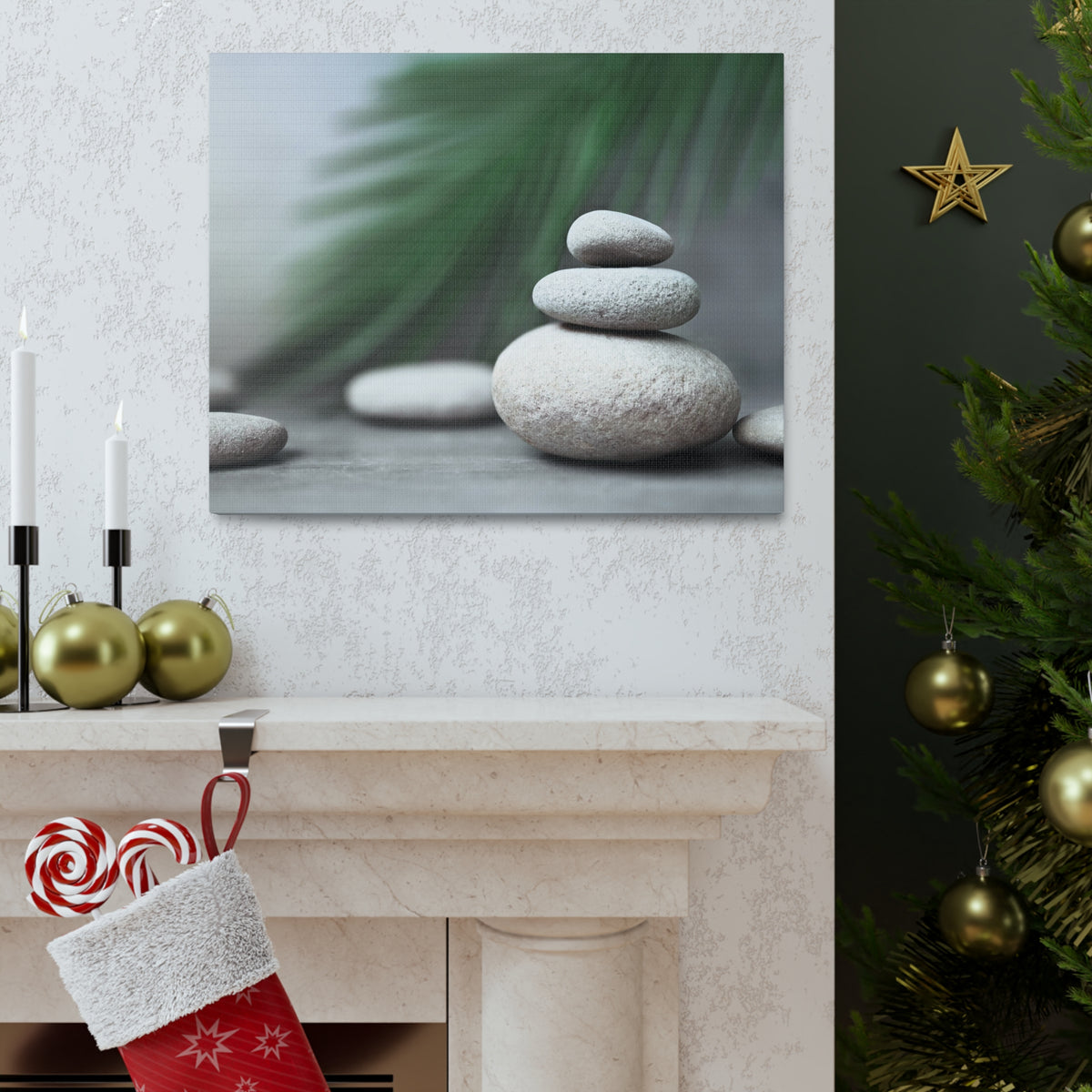 Spa Stones with Palm Forest Floral Nature Photography Canvas Wall Art for Home Decor Ready-to-Hang-Express Your Love Gifts