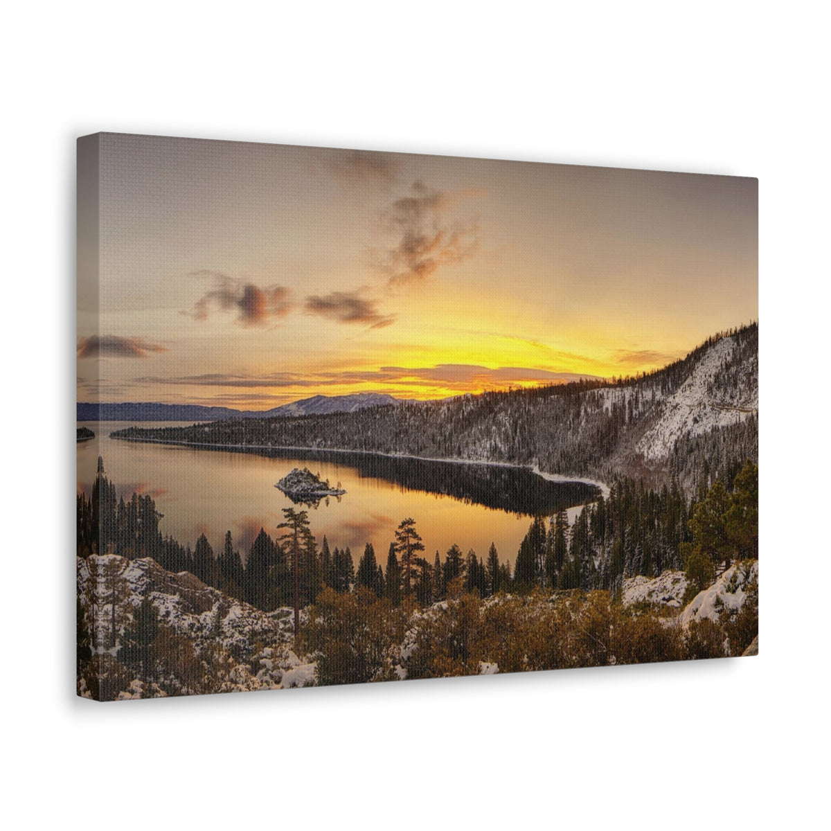 Winter Pine Tree Forest Mountain Lake Nature Wilderness Photography Canvas Wall Art for Home Decor Ready-to-Hang-Express Your Love Gifts