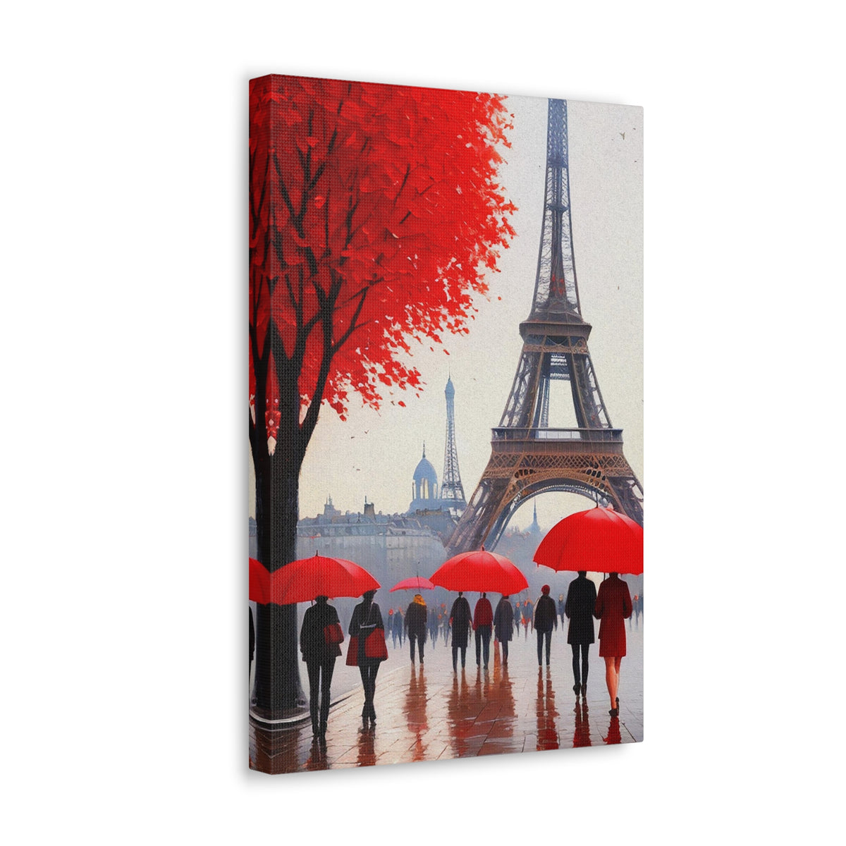 Paris Eiffel Tower Crowd With Red Umbrella France Canvas Artwork High-Quality Breathtaking French City for Home Decor Ready to Hang-Express Your Love Gifts