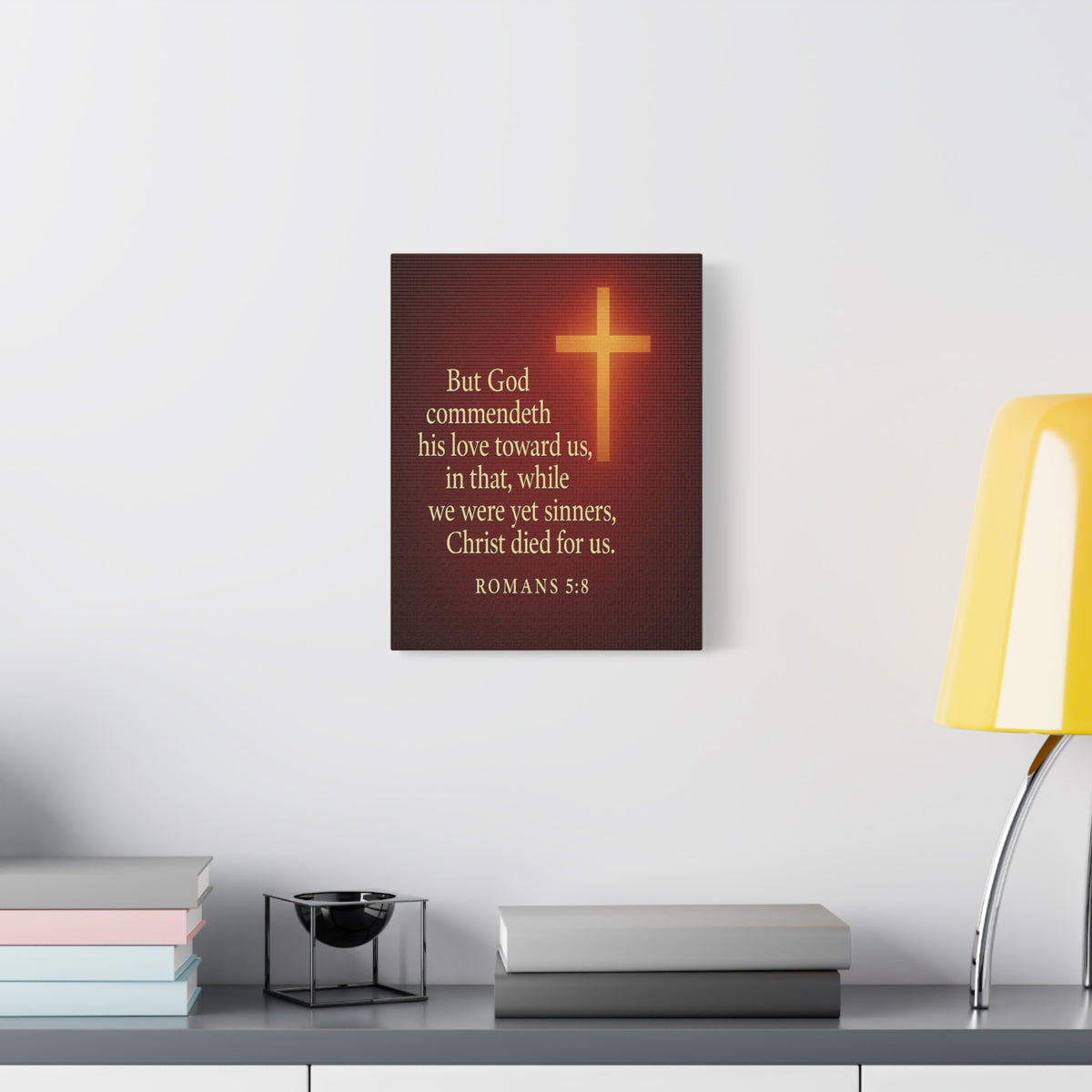 Bible Verse Canvas Romans 5:8 Christian Home Décor Wall Art Scripture Ready to Hang Faith Print-Express Your Love Gifts