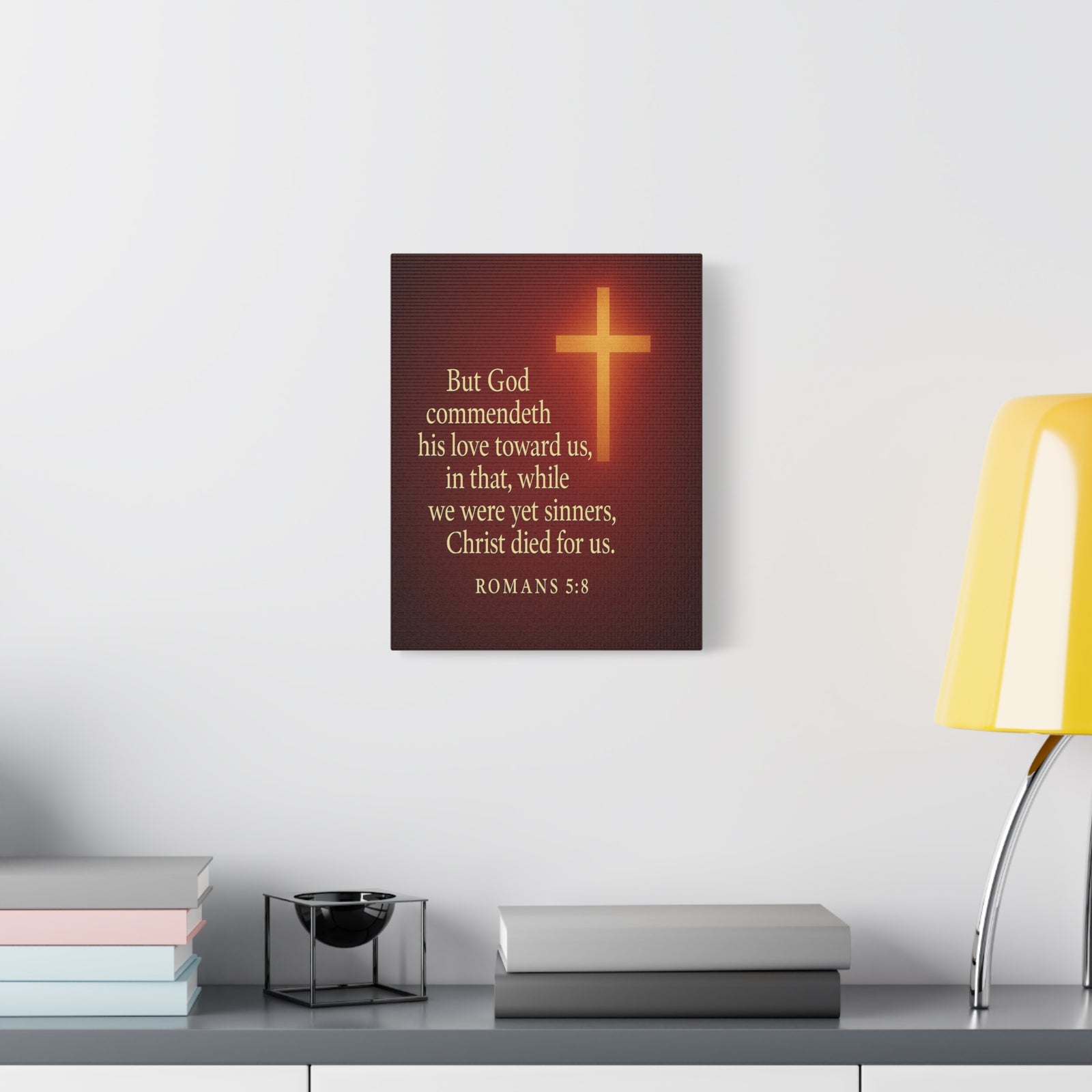Bible Verse Canvas Romans 5:8 Christian Home Décor Wall Art Scripture Ready to Hang Faith Print-Express Your Love Gifts