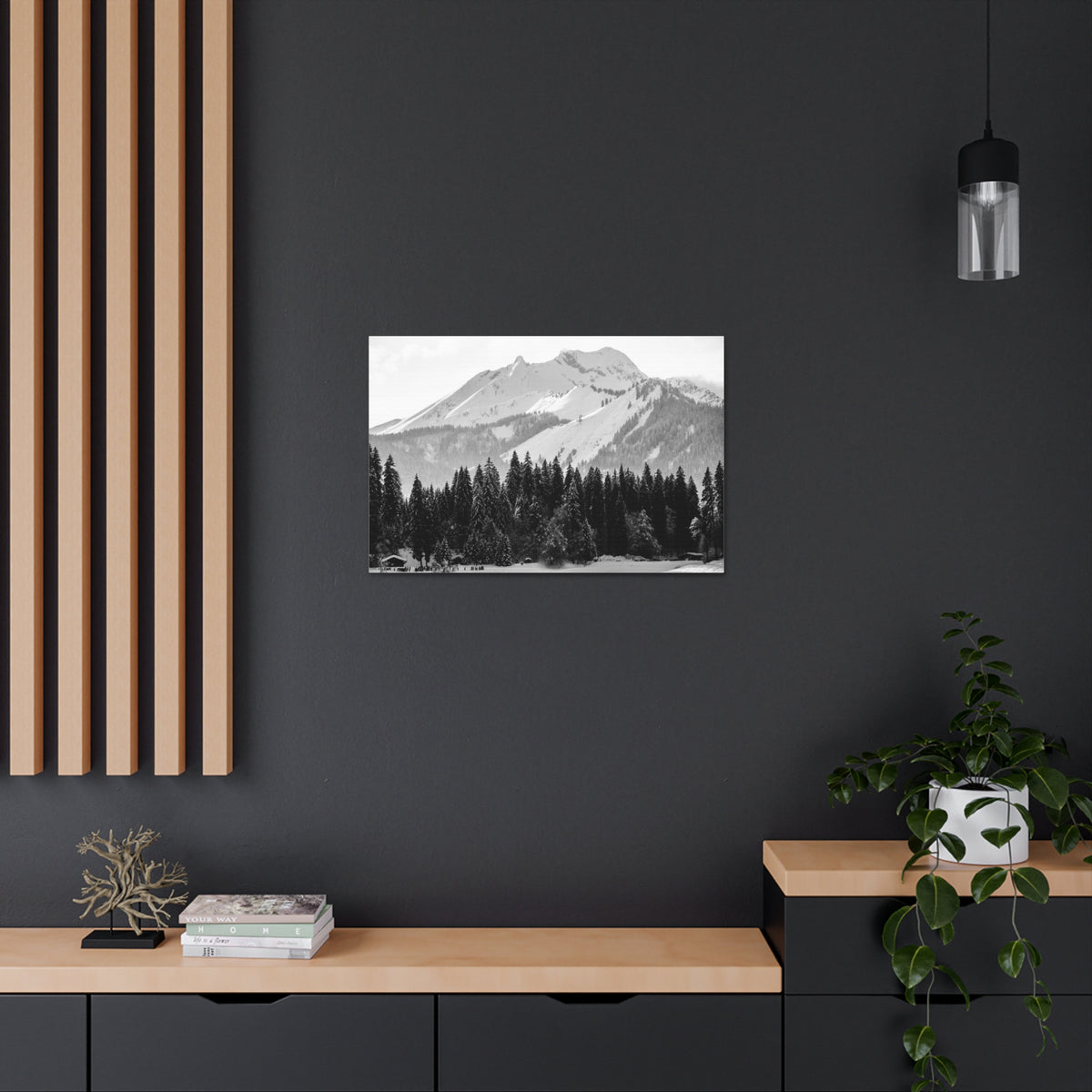 Winter Forest Mountain Black And White Nature Wilderness Photography Canvas Wall Art for Home Decor Ready-to-Hang-Express Your Love Gifts