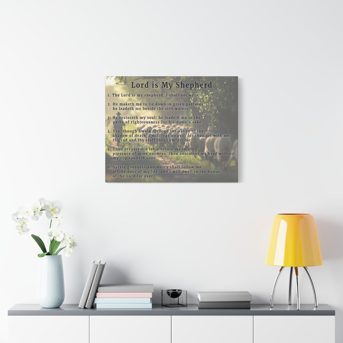 Scripture Walls Lord is My Shepherd Psalm 23 Green Bible Verse Canvas Christian Wall Art Ready to Hang Unframed-Express Your Love Gifts
