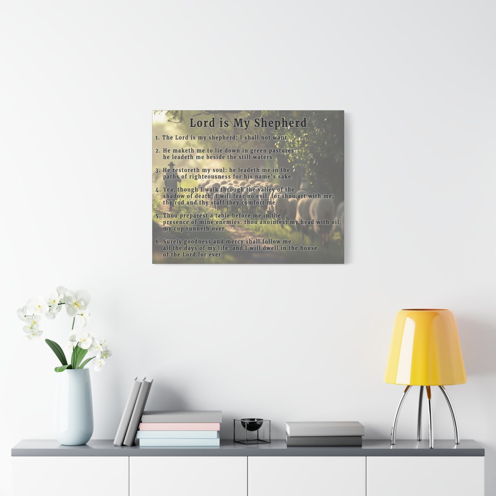Scripture Walls Lord is My Shepherd Psalm 23 Green Bible Verse Canvas Christian Wall Art Ready to Hang Unframed-Express Your Love Gifts