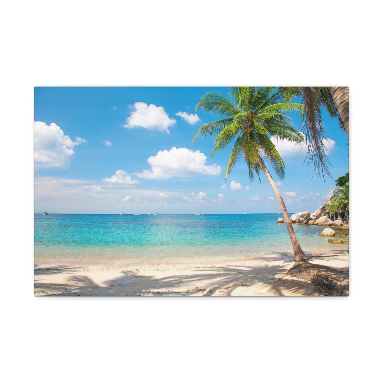 Tropical Beach With Coconut Palm Tree Ocean Canvas Wall Art for Home Decor Ready-to-Hang-Express Your Love Gifts