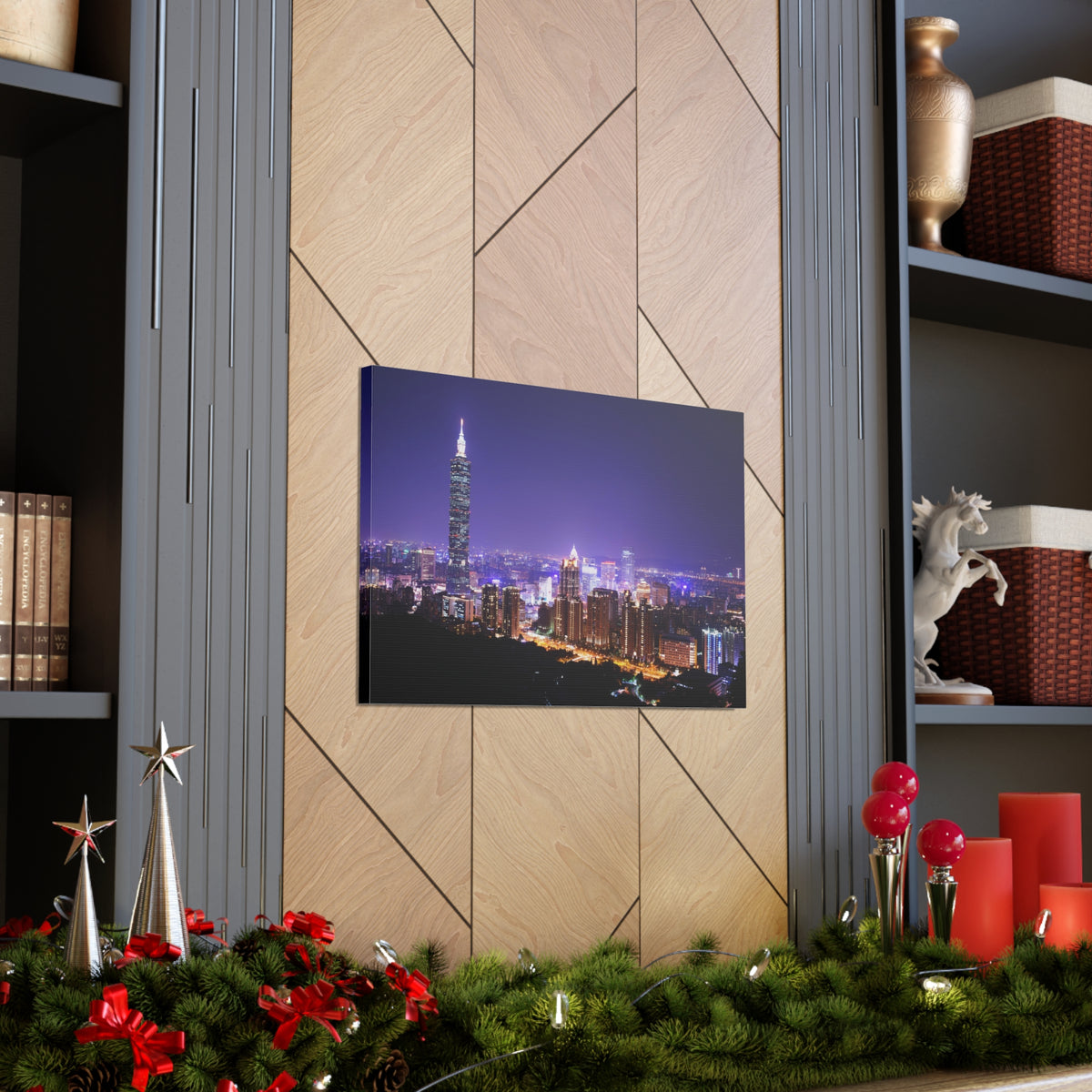Taipei Night Skyline Canvas Artwork High-Quality Breathtaking Stunning Cityscape for Home Decor Ready to Hang-Express Your Love Gifts