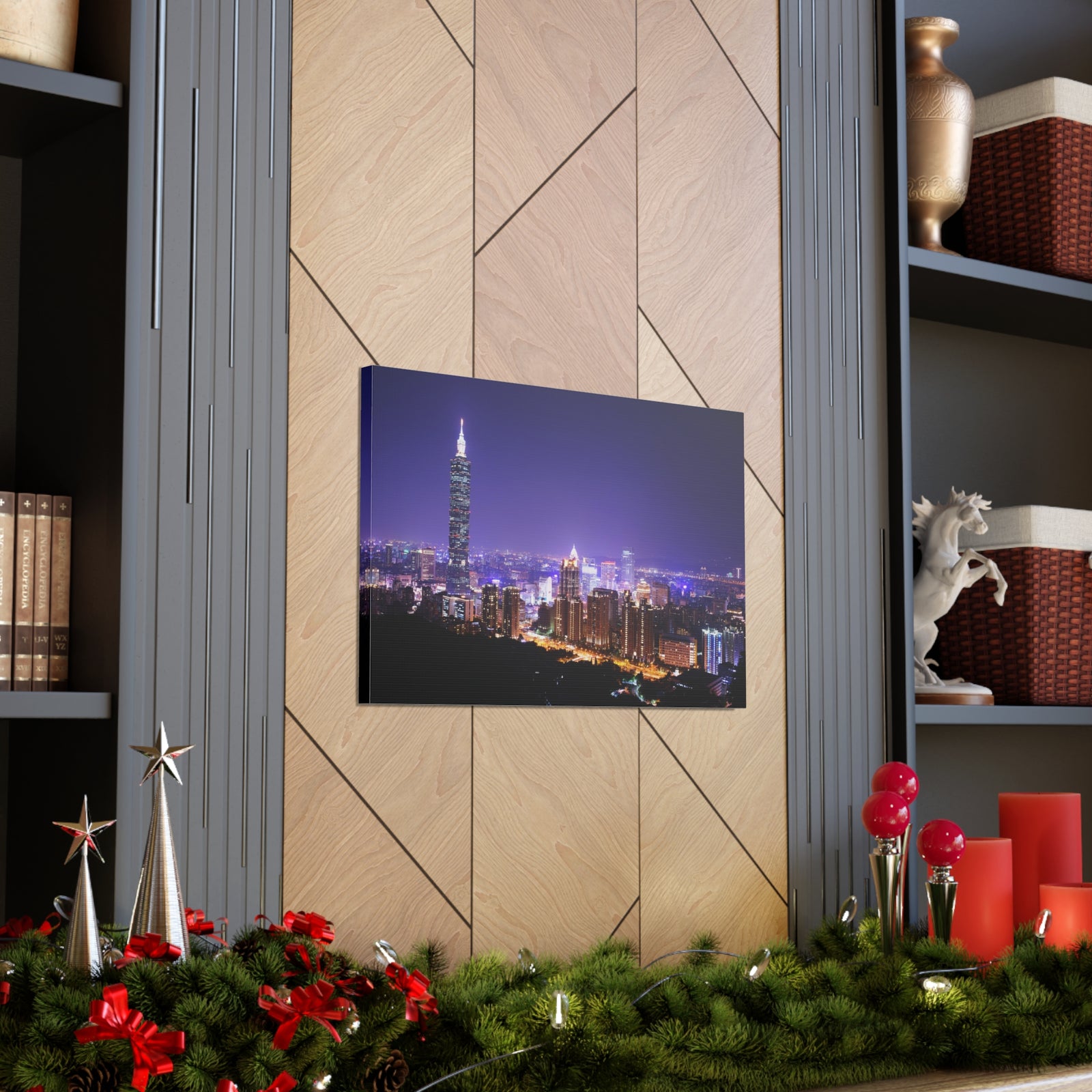 Taipei Night Skyline Canvas Artwork High-Quality Breathtaking Stunning Cityscape for Home Decor Ready to Hang-Express Your Love Gifts