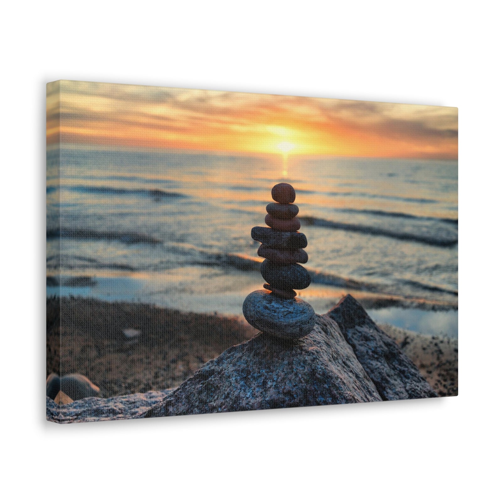 Pebbles Stack Over Beach Nature Wilderness Photography Canvas Wall Art for Home Decor Ready-to-Hang-Express Your Love Gifts