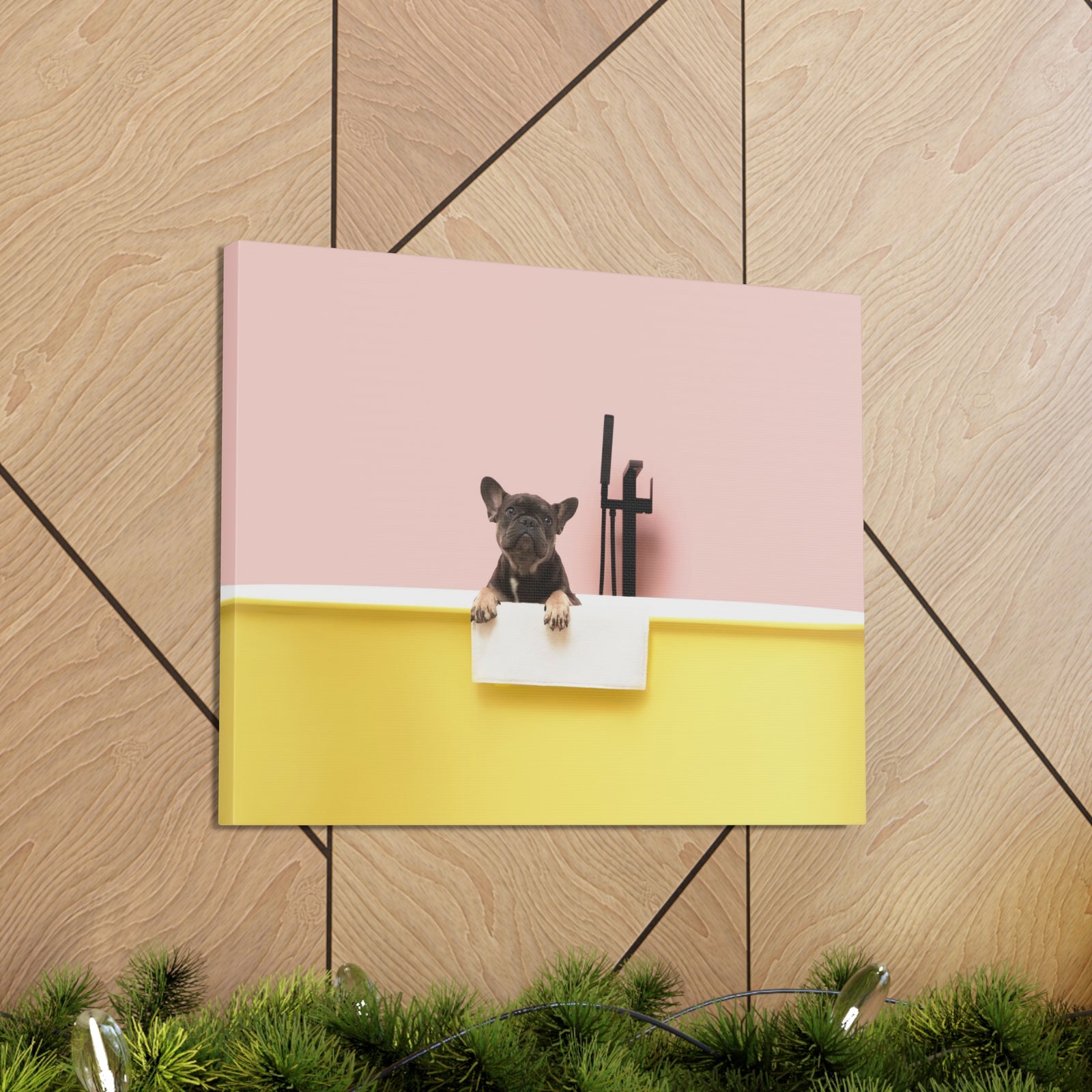Cute French Bulldog Bath Canvas Wall Art for Home Decor Ready-to-Hang-Express Your Love Gifts