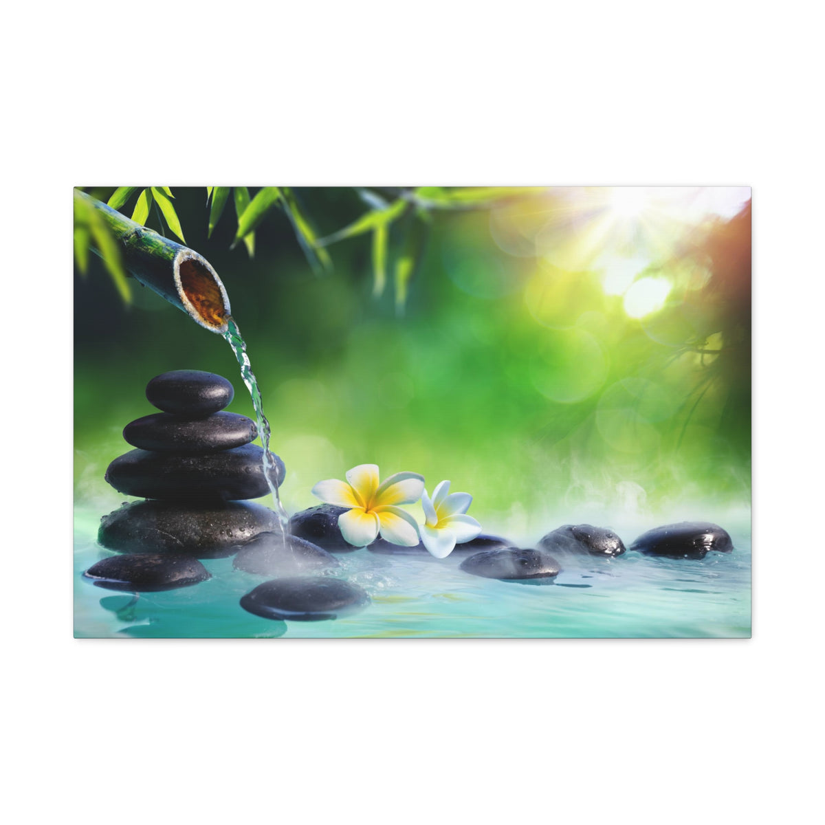 Plumeria Flowers in Fountain Forest Floral Nature Photography Canvas Wall Art for Home Decor Ready-to-Hang-Express Your Love Gifts