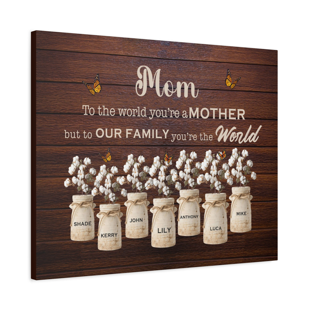 Personalized Mom Family Name Canvas – “To the World You’re a Mother”-Express Your Love Gifts