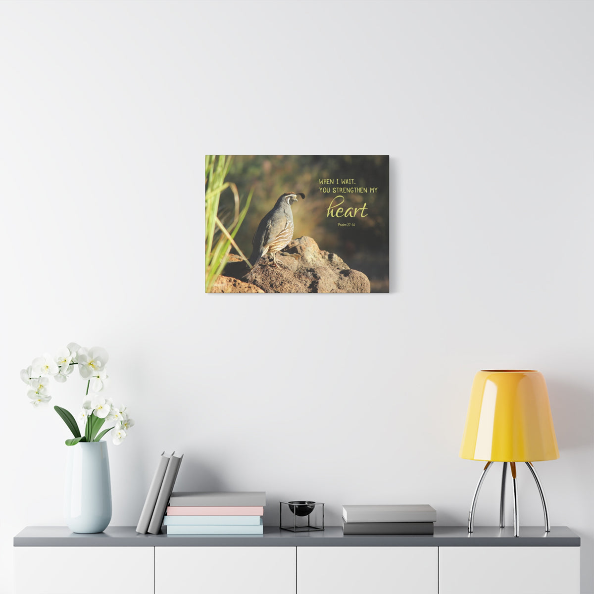 Scripture Canvas Strengthen My Heart Psalm 27:14 Christian Wall Art Bible Verse Print Ready to Hang-Express Your Love Gifts