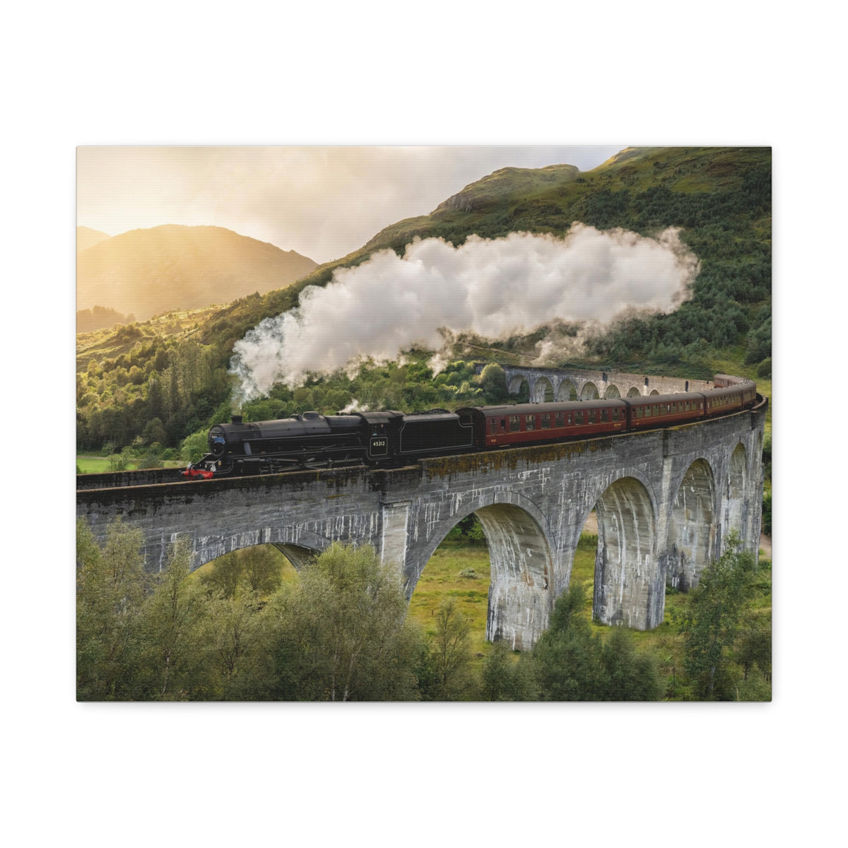Steam Train Running On Scottish Highlands Modern Multicolor Scenic Nature Photography Canvas Home Office Decor Ready to Hang-Express Your Love Gifts