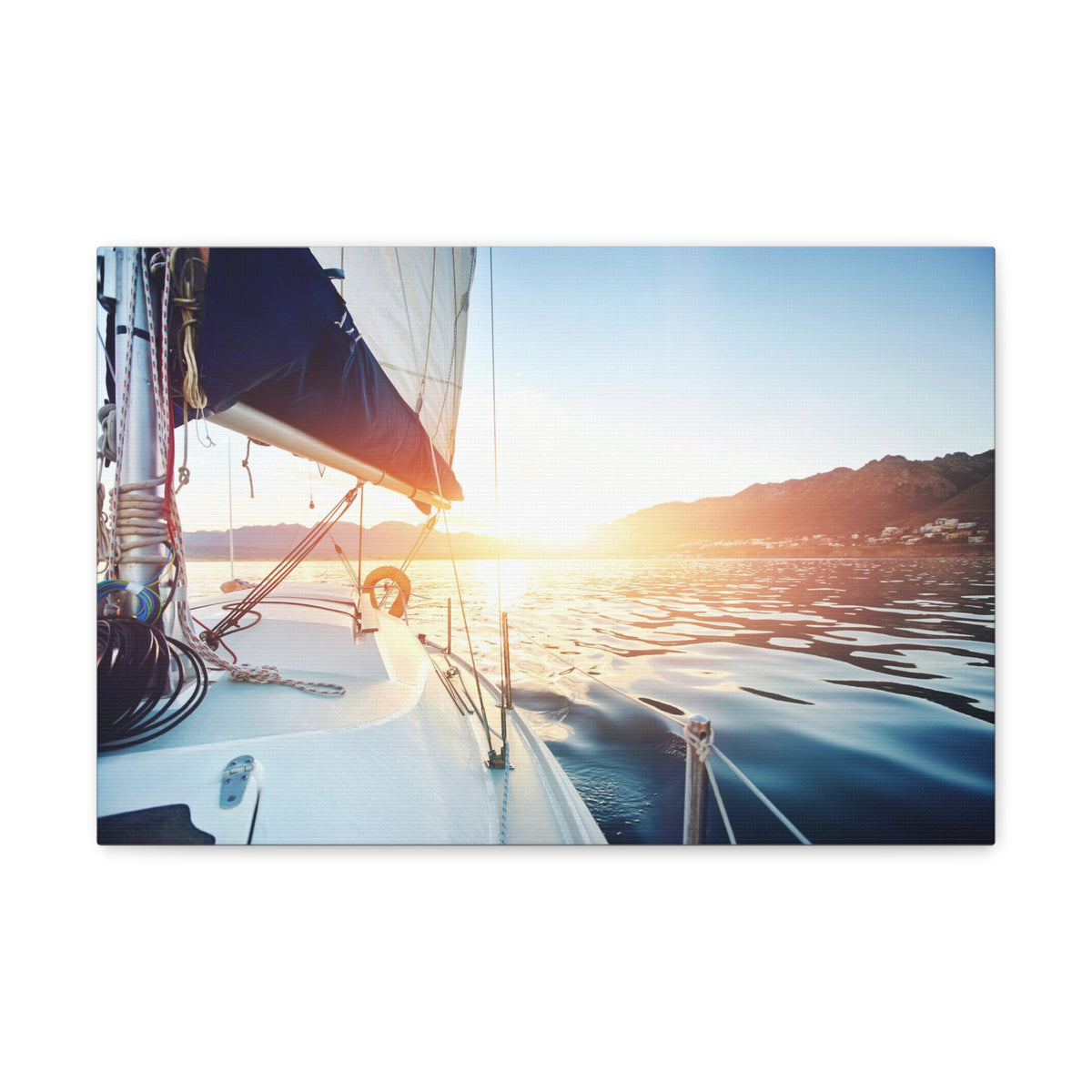 Sailing Yacht Boat On ocean At Sunset Ocean Canvas Wall Art for Home Decor Ready-to-Hang-Express Your Love Gifts