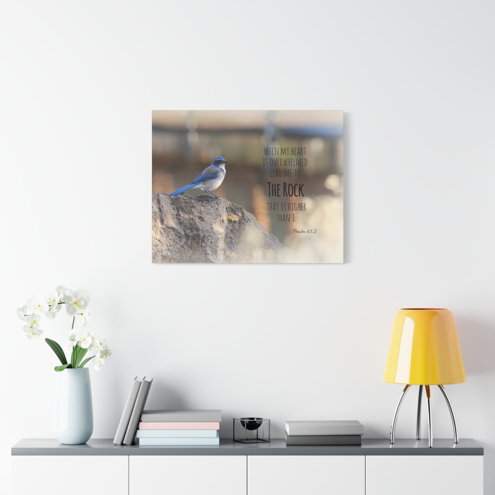 Scripture Canvas Higher Than I Psalm 61:2 Christian Wall Art Bible Verse Print Ready to Hang-Express Your Love Gifts