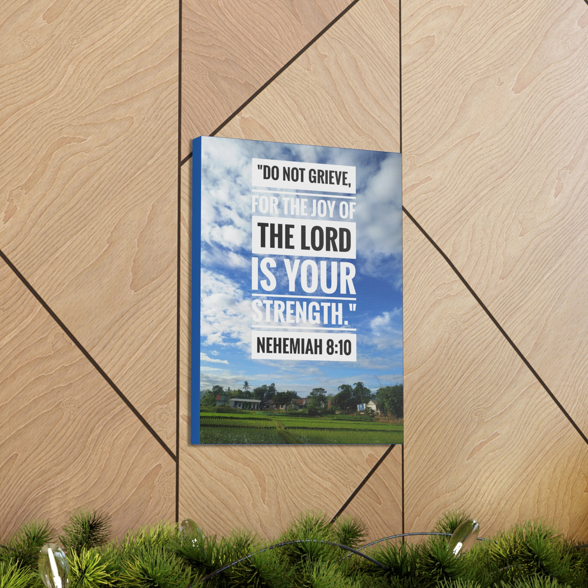 Scripture Canvas The Joy Of The Lord Nehemiah 8:10 Christian Wall Art Bible Verse Print Ready to Hang-Express Your Love Gifts