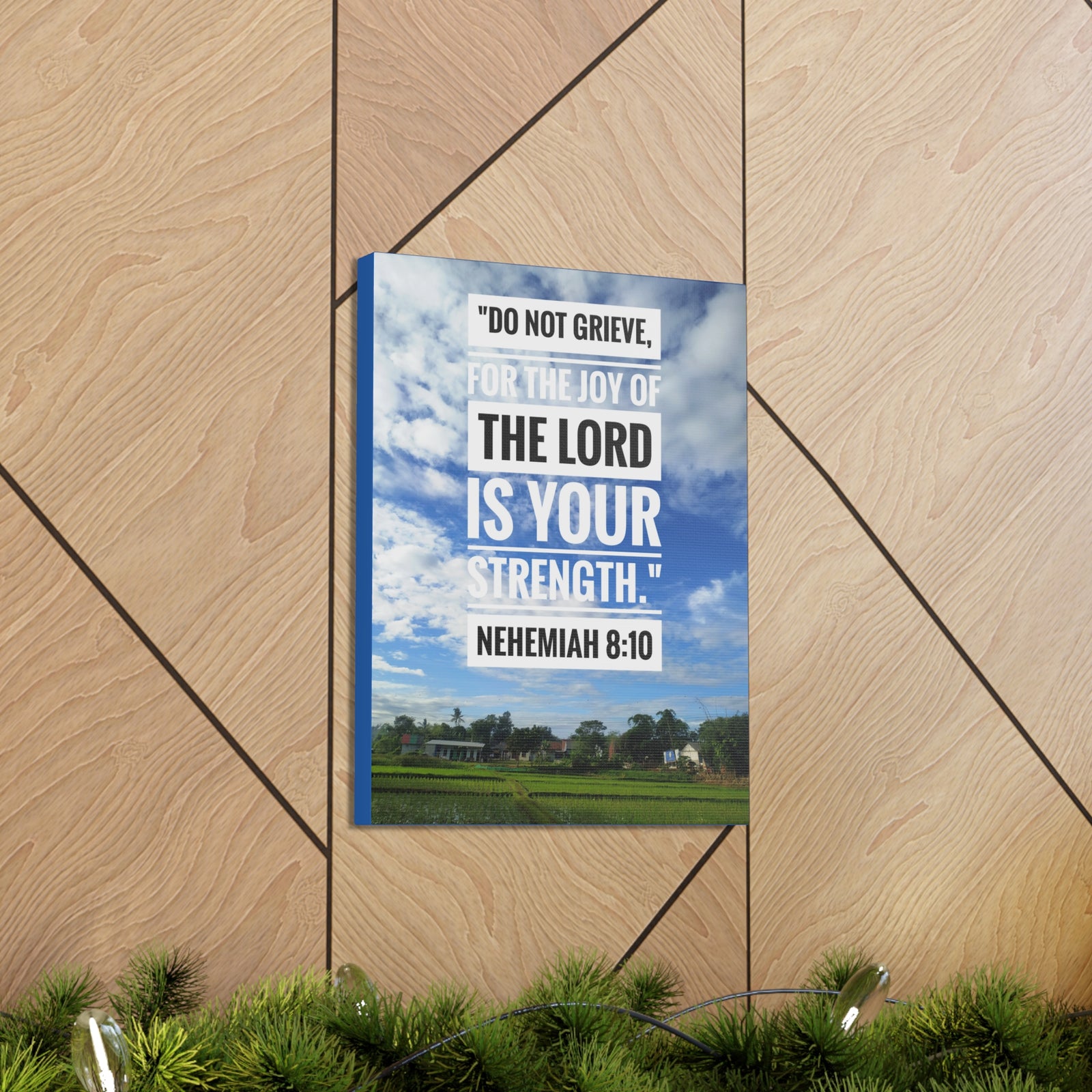 Scripture Canvas The Joy Of The Lord Nehemiah 8:10 Christian Wall Art Bible Verse Print Ready to Hang-Express Your Love Gifts