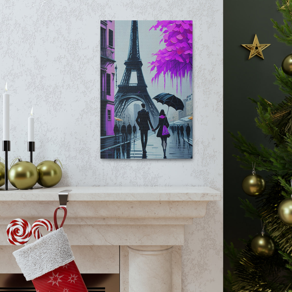 Romantic Couple Paris Eiffel Tower France Canvas Artwork High-Quality Breathtaking French City for Home Decor Ready to Hang-Express Your Love Gifts