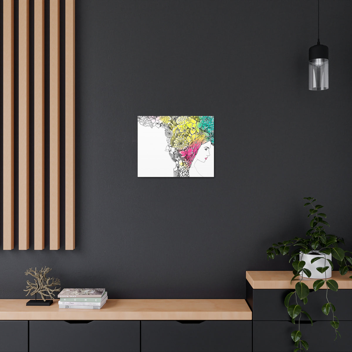 Young Girl With Hair Made Of Flowers And Leaves Flower Canvas Wall Art for Home Decor Ready-to-Hang-Express Your Love Gifts