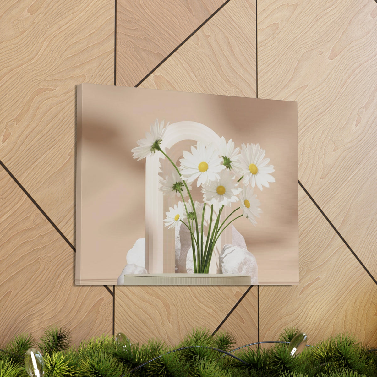 Daisy Flower and White Rocks Flower Canvas Wall Art for Home Decor Ready-to-Hang-Express Your Love Gifts