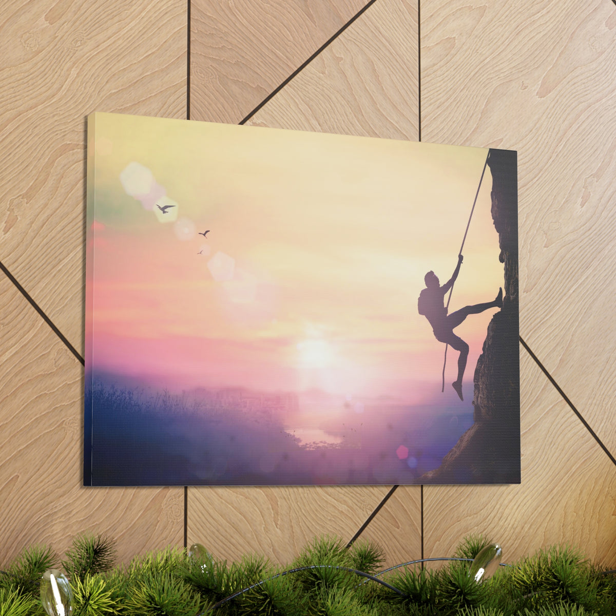 Man Climbing High Mountain Nature Wilderness Photography Canvas Wall Art for Home Decor Ready-to-Hang-Express Your Love Gifts