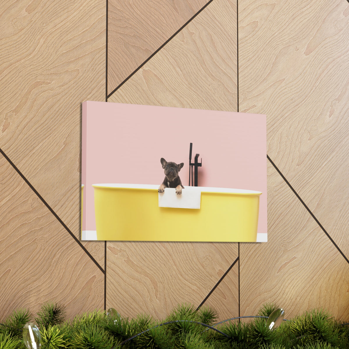 Cute French Bulldog Bath Canvas Wall Art for Home Decor Ready-to-Hang-Express Your Love Gifts