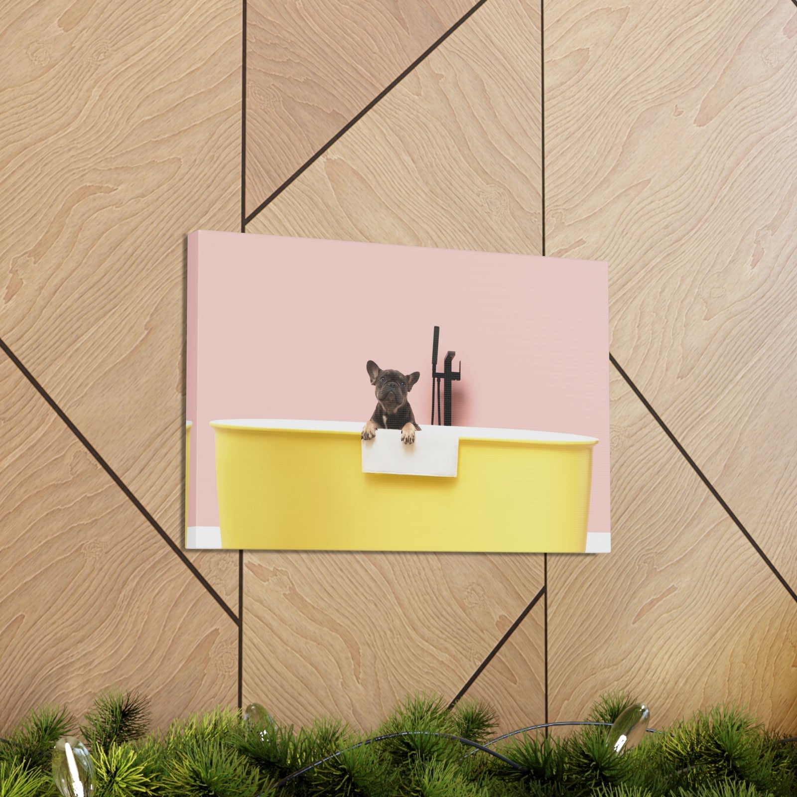Cute French Bulldog Bath Canvas Wall Art for Home Decor Ready-to-Hang-Express Your Love Gifts