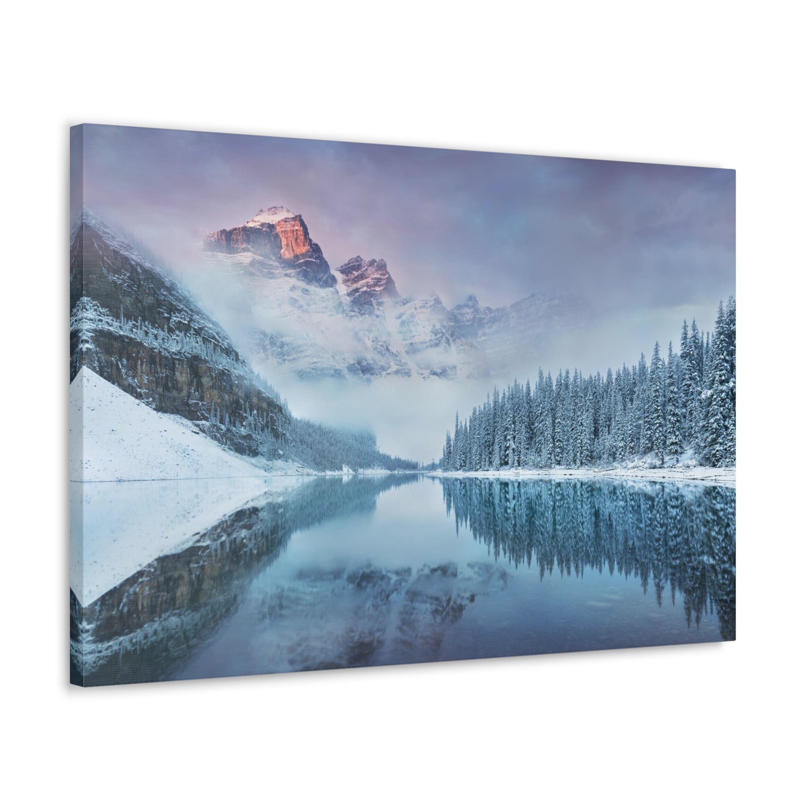 Mountain Winter Lake Pine Tree Nature Wilderness Photography Canvas Wall Art for Home Decor Ready-to-Hang-Express Your Love Gifts