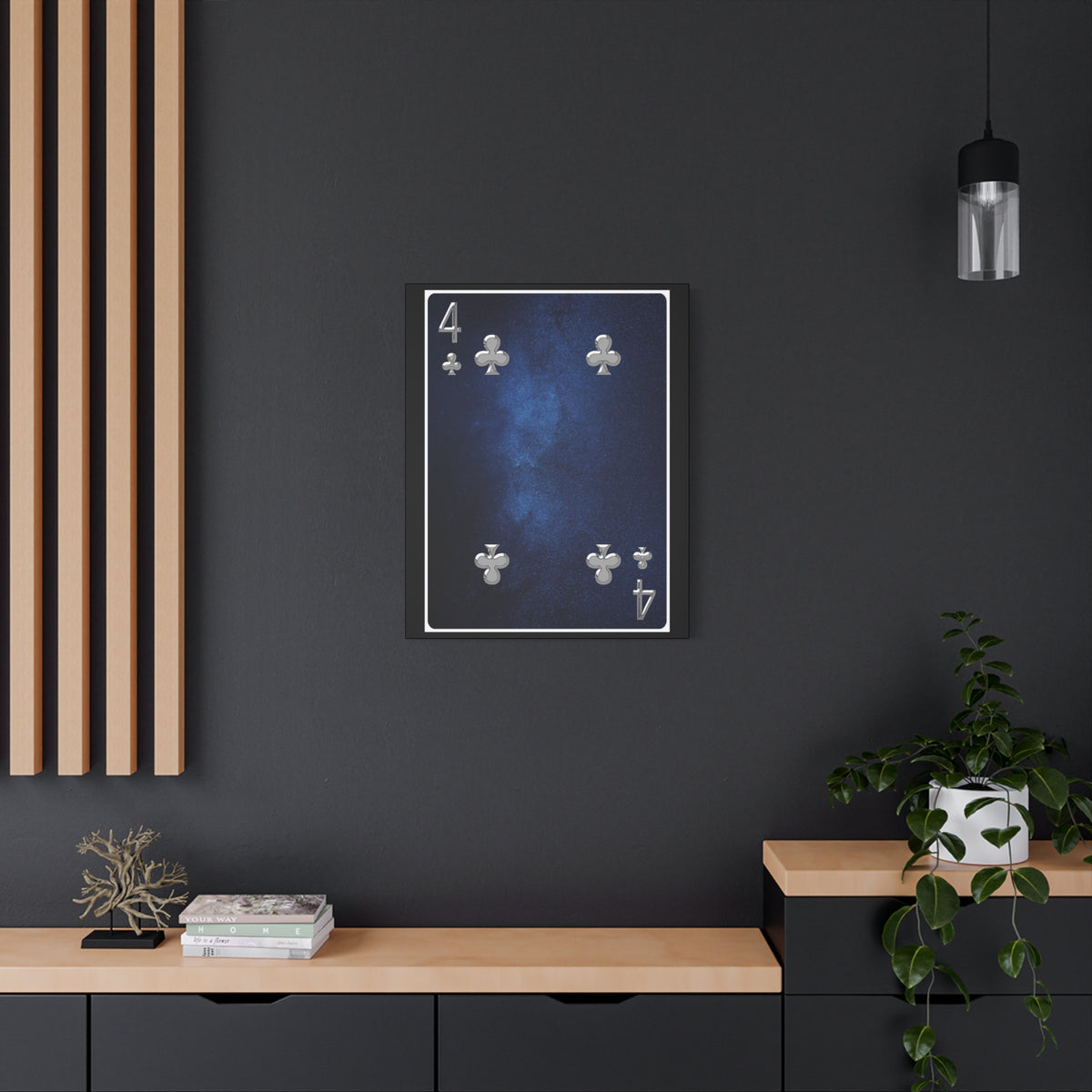 Four Of Clubs Space Background Playing Card Canvas Wall Art for Home Decor Ready-to-Hang-Express Your Love Gifts