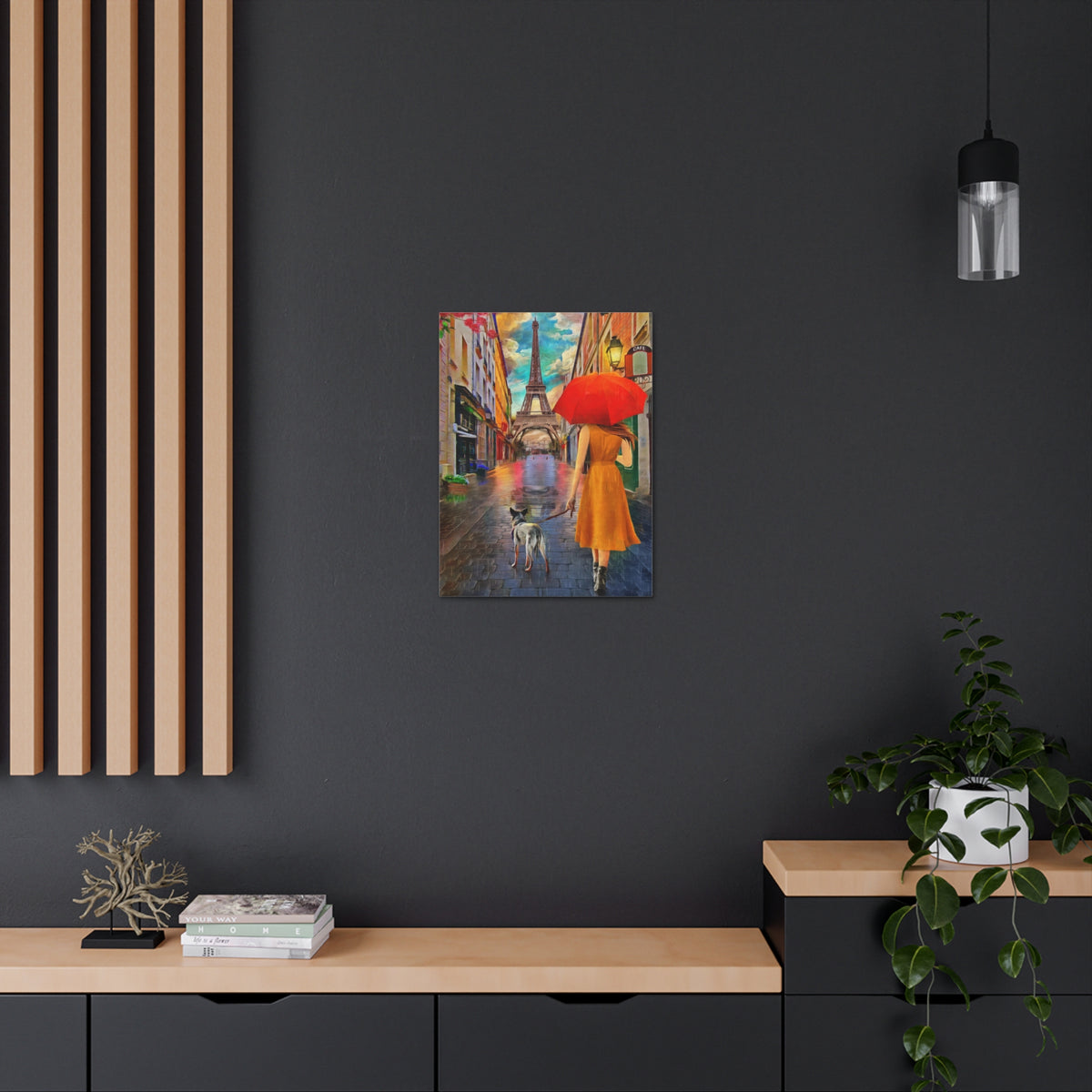 Paris Yellow Dress Red Umbrella Paris Eiffel Tower Couple France Canvas Artwork High-Quality Breathtaking French City for Home Decor Ready to Hang-Express Your Love Gifts