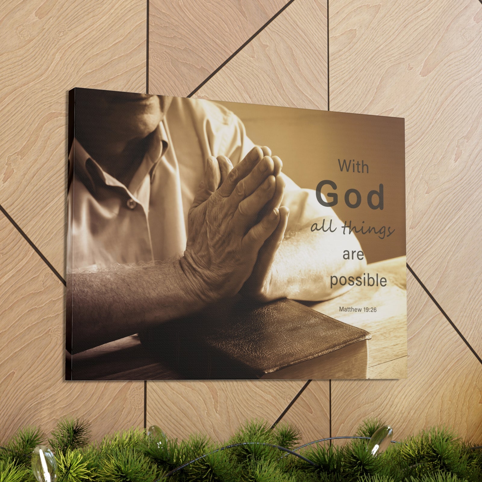 Scripture Walls With God Matthew 19:26 Praying Hands Bible Verse Canvas Christian Wall Art Ready to Hang-Express Your Love Gifts