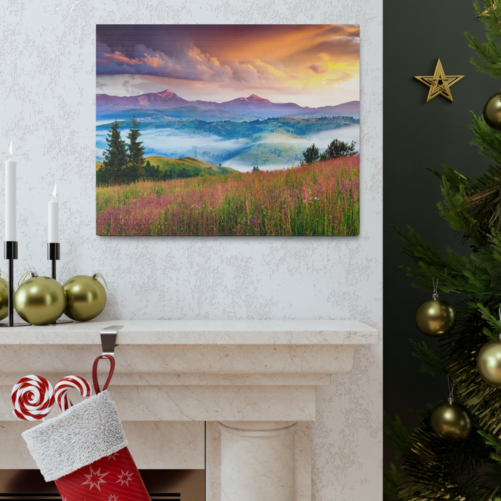 Majestic Mountain Mystic Forest Nature Wilderness Photography Canvas Wall Art for Home Decor Ready-to-Hang-Express Your Love Gifts