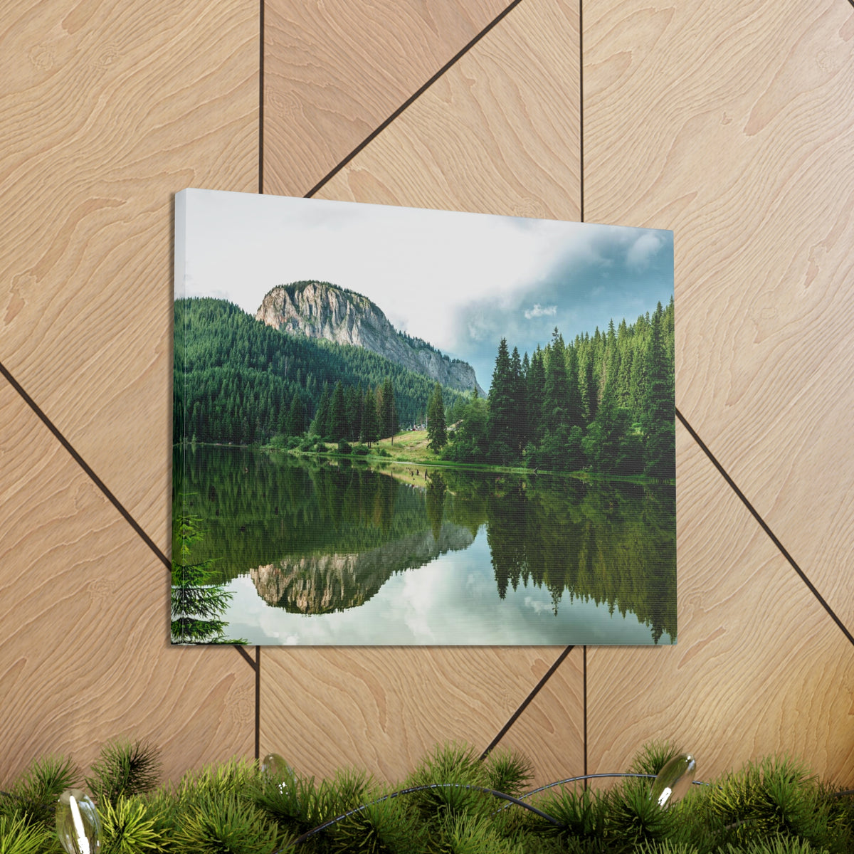 Green Forest With Lake Reflection Nature Wilderness Photography Canvas Wall Art for Home Decor Ready-to-Hang-Express Your Love Gifts