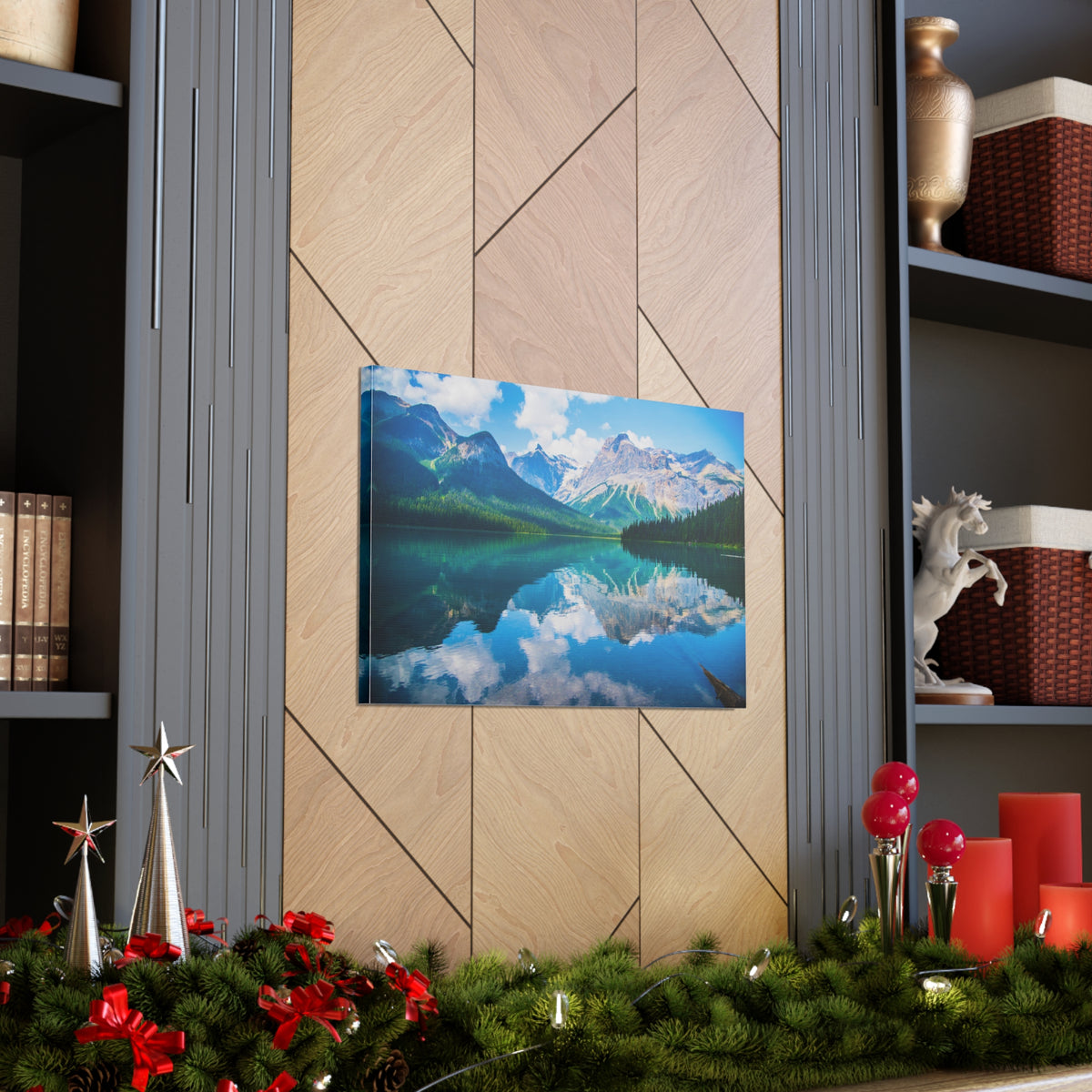 Mountain Lake Winter Nature Wilderness Photography Canvas Wall Art for Home Decor Ready-to-Hang-Express Your Love Gifts