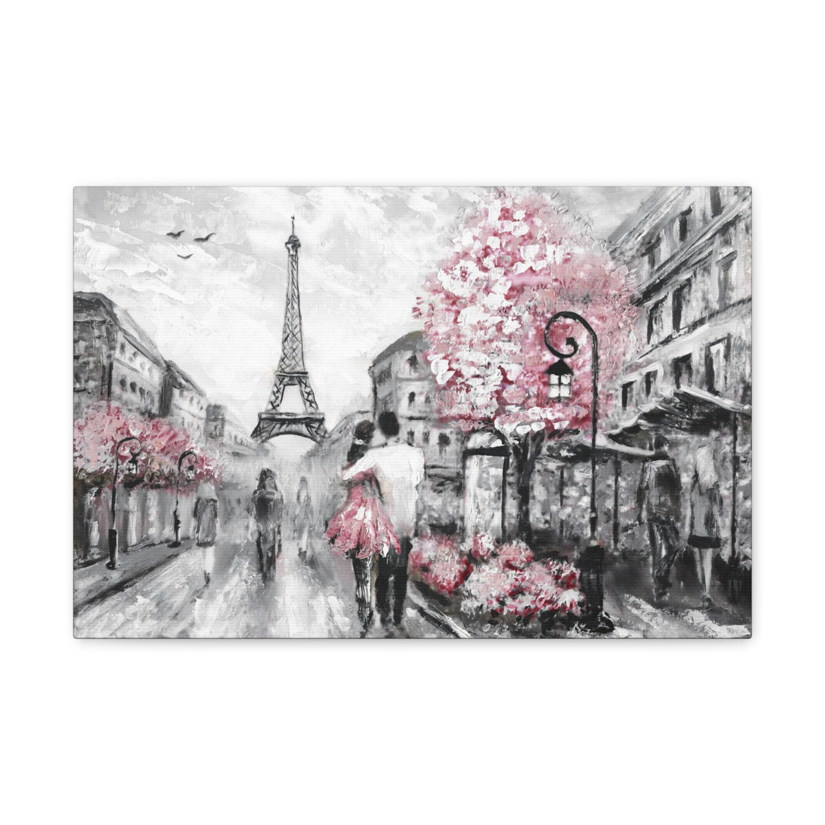 Couple Hug Pink Paris France Canvas Artwork High-Quality Breathtaking French City for Home Decor Ready to Hang-Express Your Love Gifts