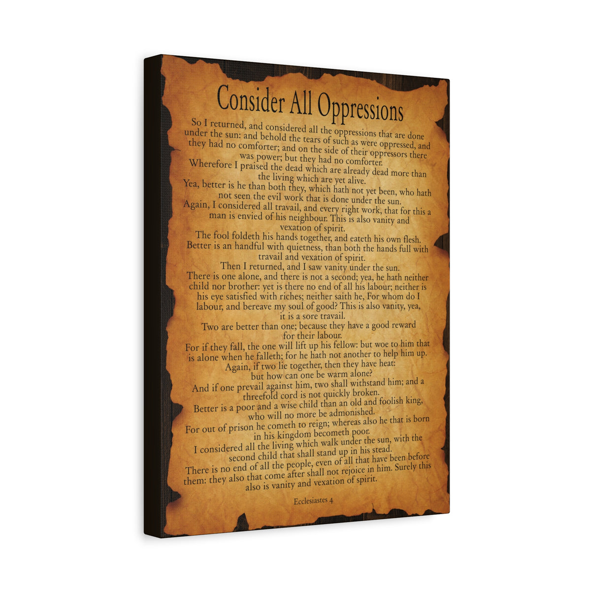 Scripture Walls Consider All Oppressions Ecclesiastes 4 Gold Brown Bible Verse Canvas Christian Wall Art Ready to Hang-Express Your Love Gifts