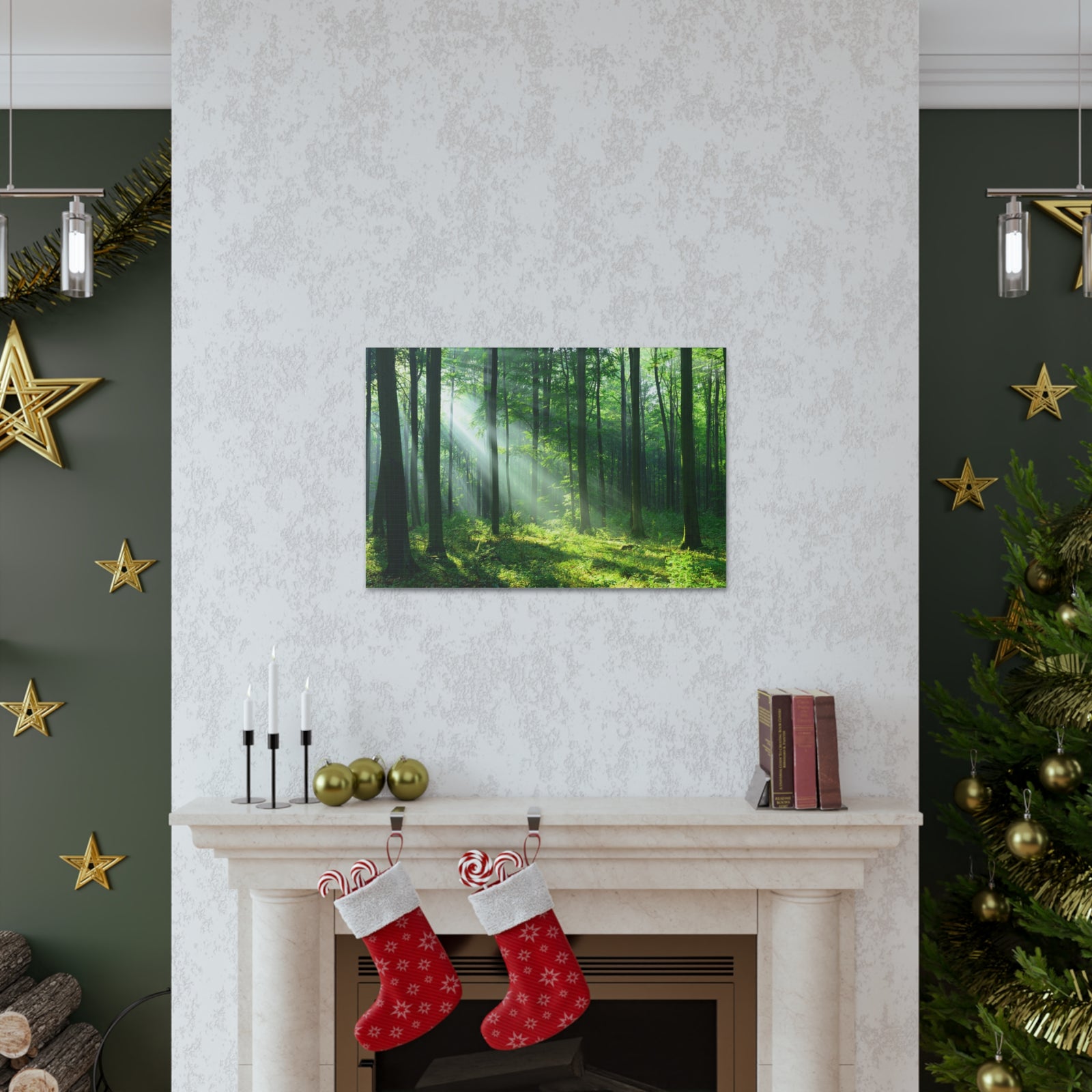 Green Forest Sunlight Nature Wilderness Photography Canvas Wall Art for Home Decor Ready-to-Hang-Express Your Love Gifts