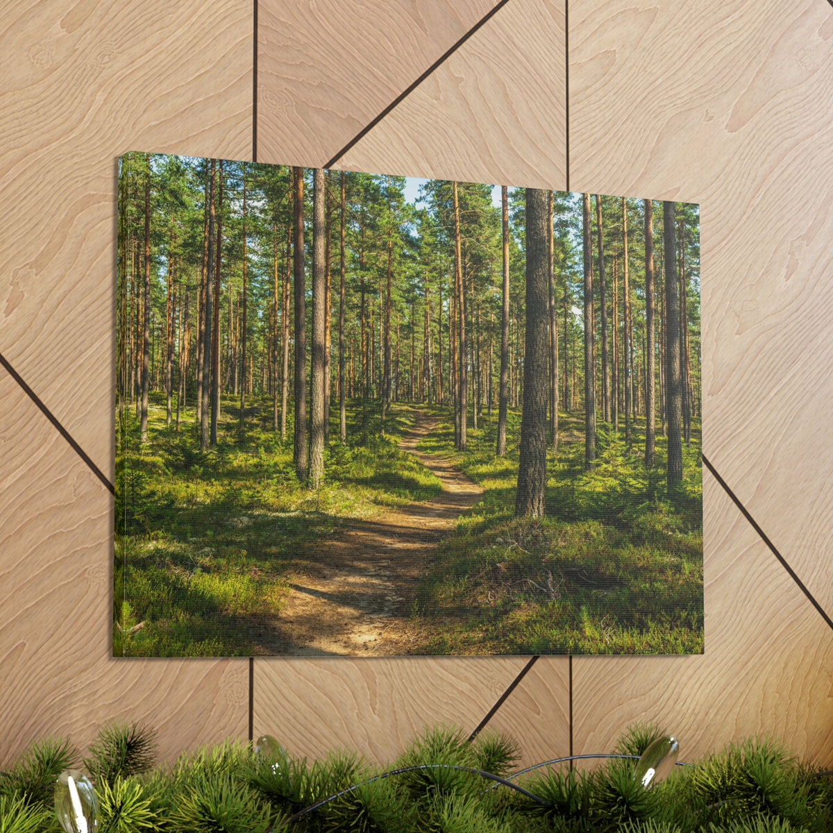 Green Forest Tree Path Nature Wilderness Photography Canvas Wall Art for Home Decor Ready-to-Hang-Express Your Love Gifts