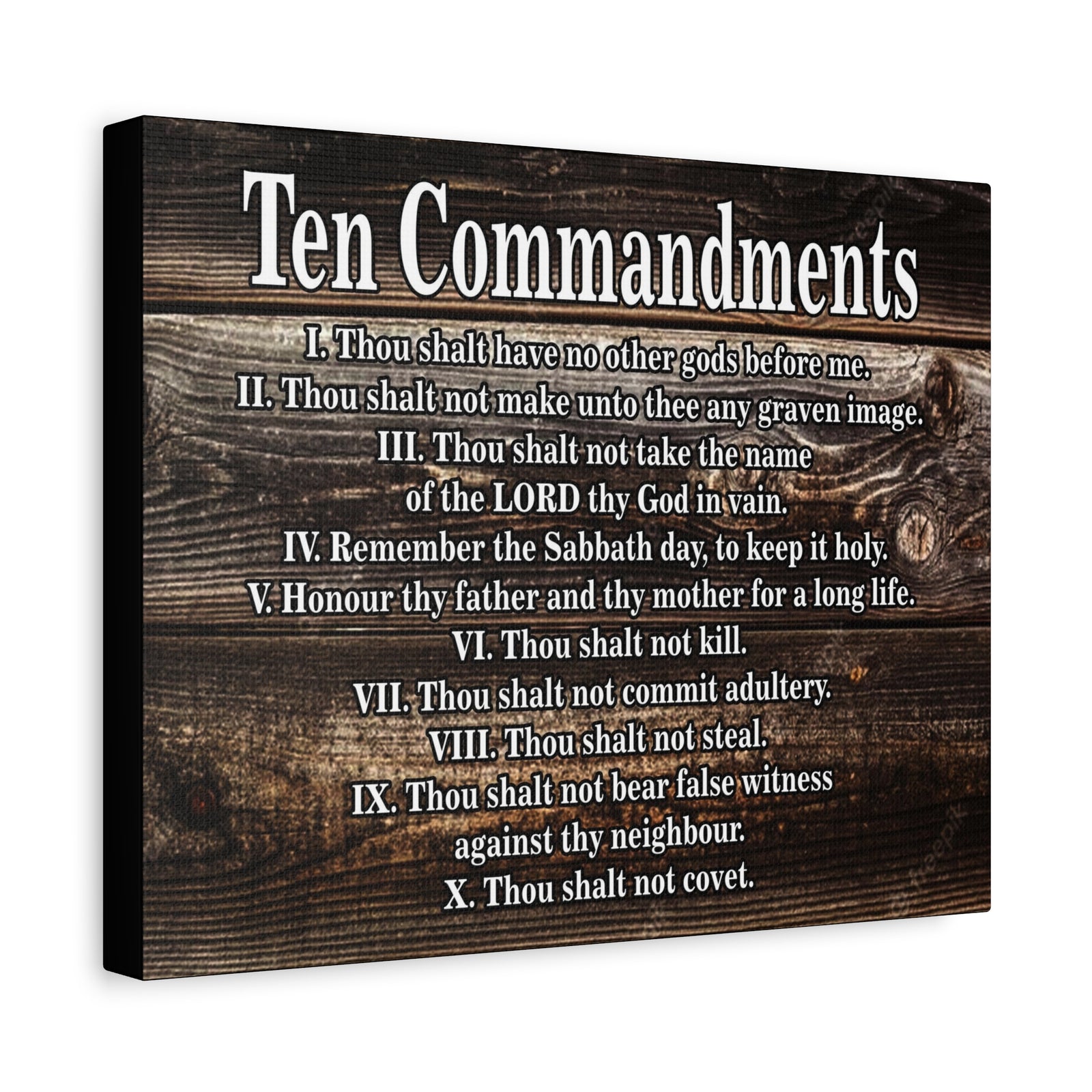 Scripture Canvas Ten Commandments Wood Brown Christian Wall Art Print Ready to Hang-Express Your Love Gifts