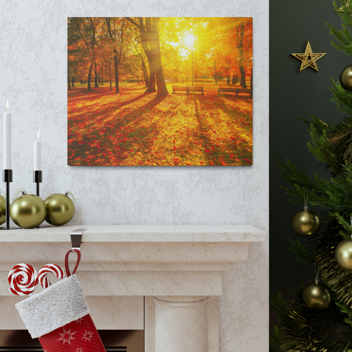 Sunrise Autumn Park Nature Wilderness Photography Canvas Wall Art for Home Decor Ready-to-Hang-Express Your Love Gifts