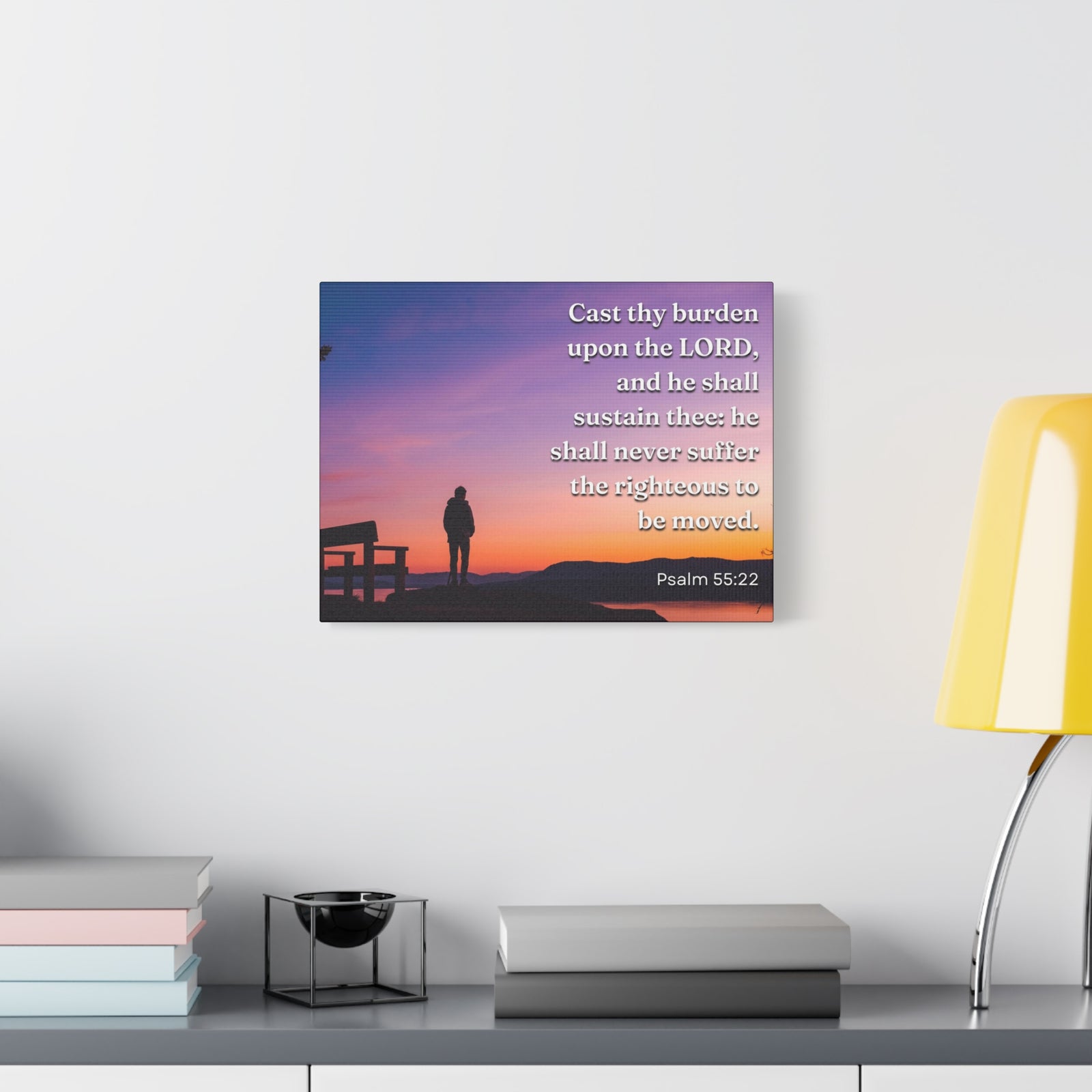 Scripture Canvas The Righteous Psalm 55:22 Christian Wall Art Bible Verse Print Ready to Hang-Express Your Love Gifts