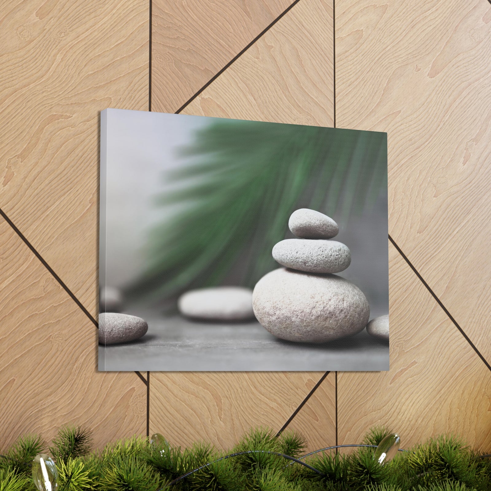 Spa Stones with Palm Forest Floral Nature Photography Canvas Wall Art for Home Decor Ready-to-Hang-Express Your Love Gifts