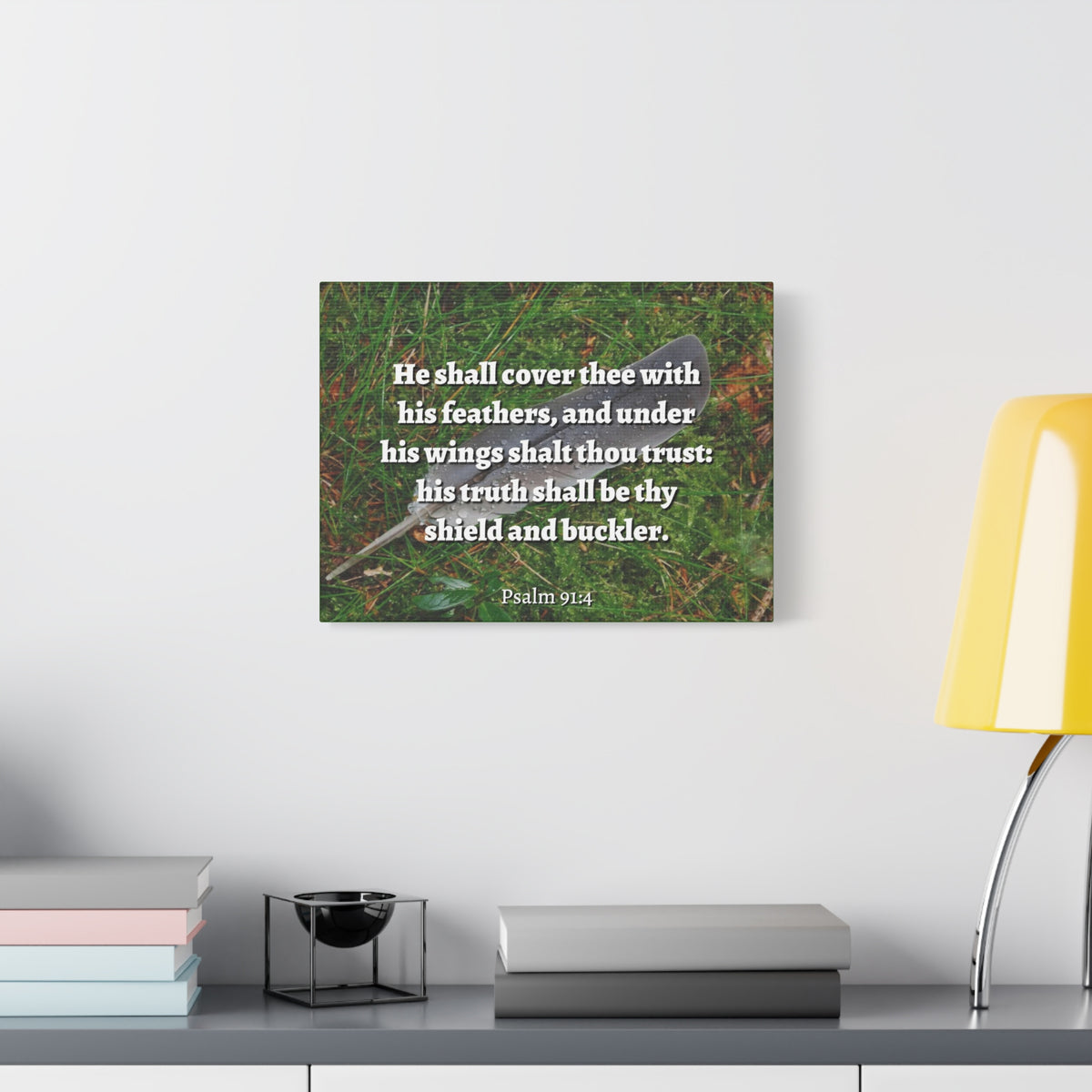 Scripture Canvas Shield And Buckler Psalms 91:4 Christian Wall Art Bible Verse Print Ready to Hang-Express Your Love Gifts
