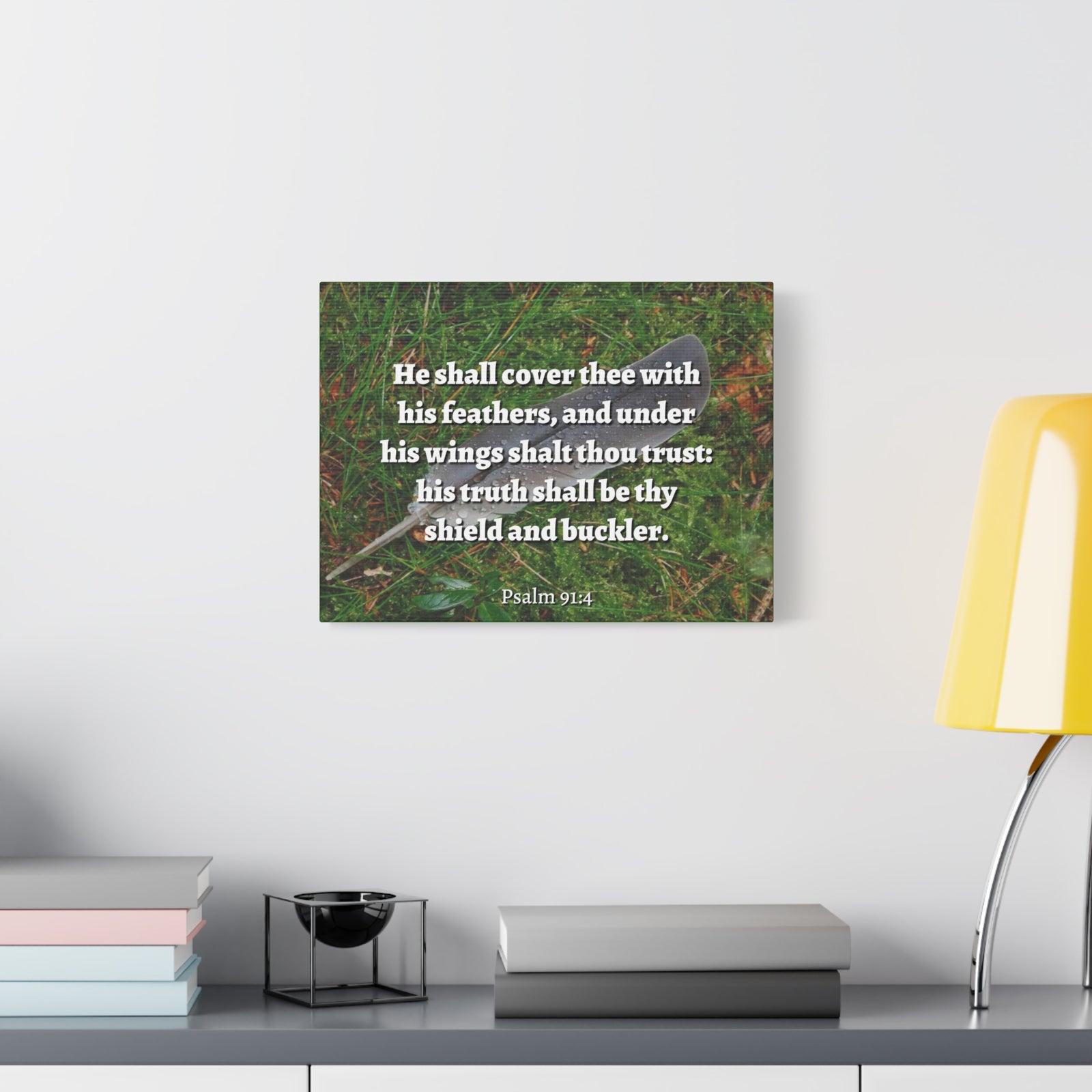 Scripture Canvas Shield And Buckler Psalms 91:4 Christian Wall Art Bible Verse Print Ready to Hang-Express Your Love Gifts