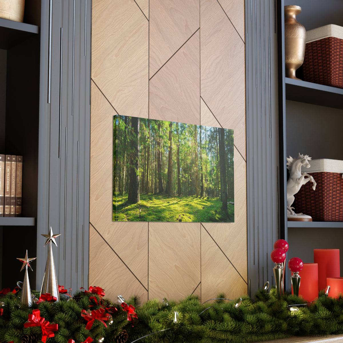 Sunlight Green Forest Tree Nature Wilderness Photography Canvas Wall Art for Home Decor Ready-to-Hang-Express Your Love Gifts