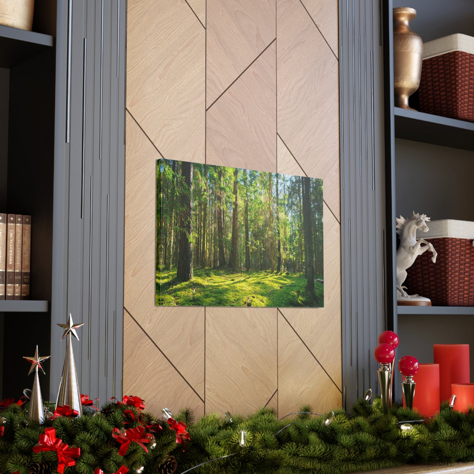Sunlight Green Forest Tree Nature Wilderness Photography Canvas Wall Art for Home Decor Ready-to-Hang-Express Your Love Gifts