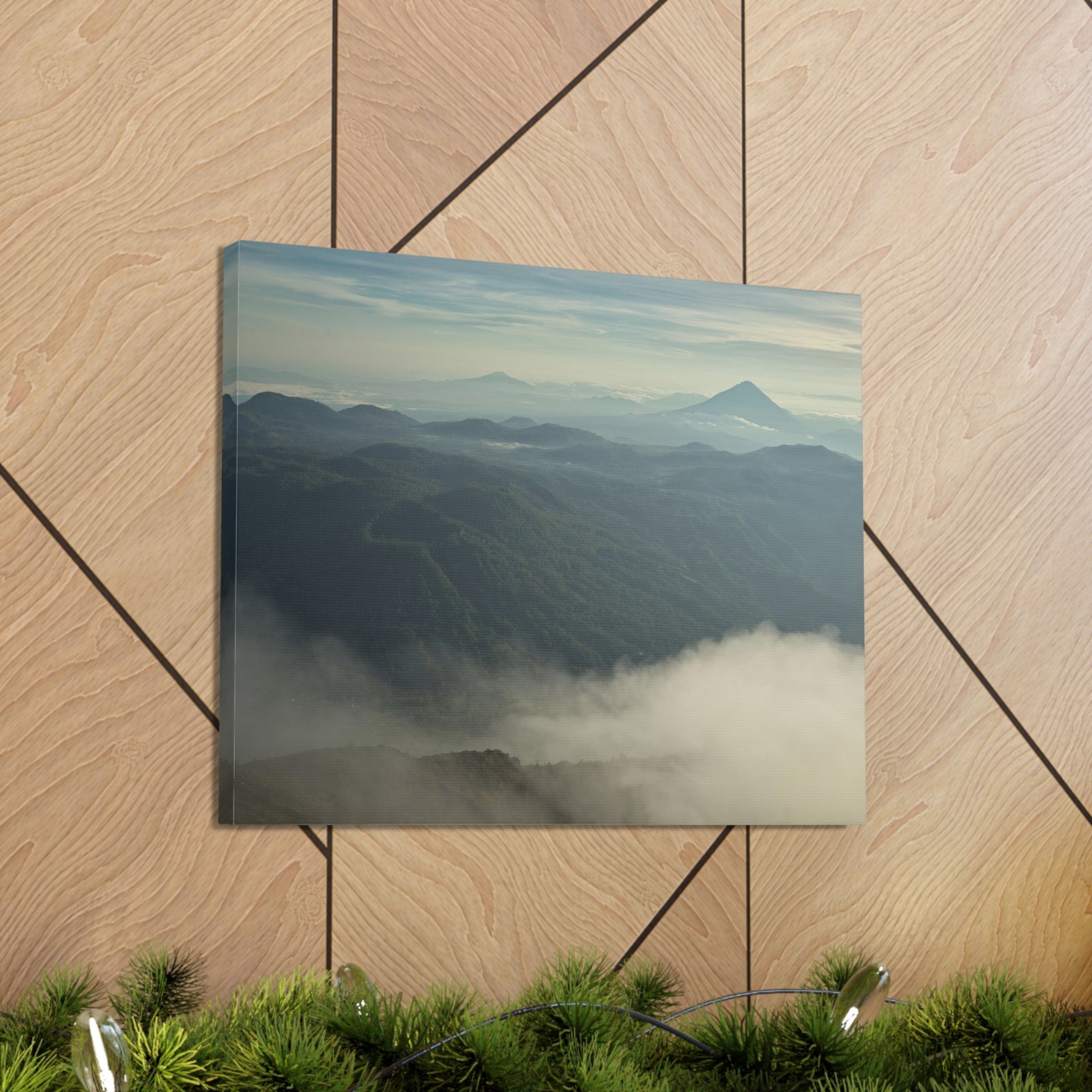 Misty Mountains Green Forest Nature Wilderness Photography Canvas Wall Art for Home Decor Ready-to-Hang-Express Your Love Gifts