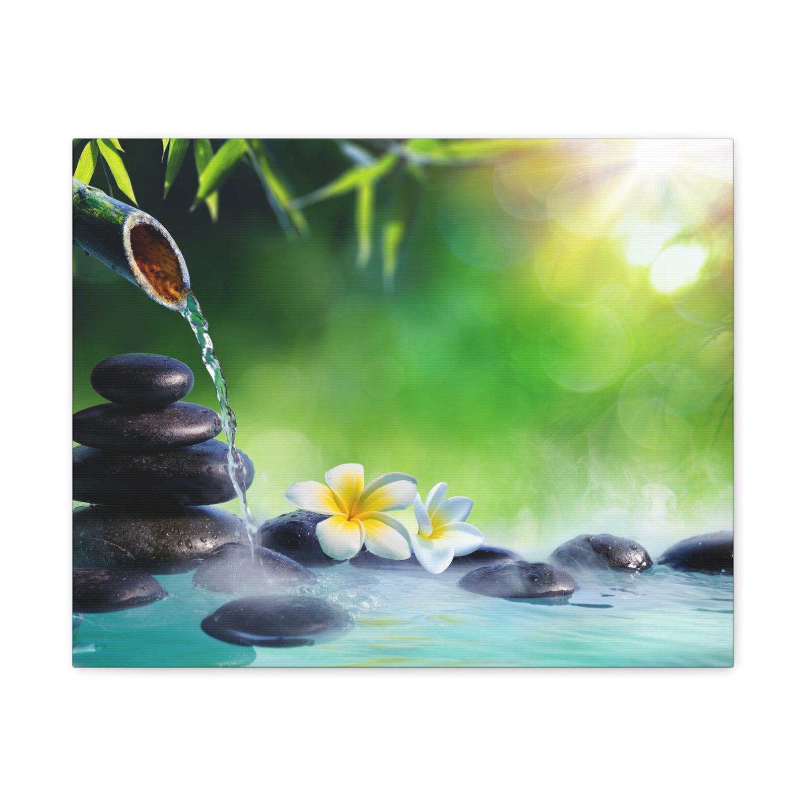 Plumeria Flowers in Fountain Forest Floral Nature Photography Canvas Wall Art for Home Decor Ready-to-Hang-Express Your Love Gifts