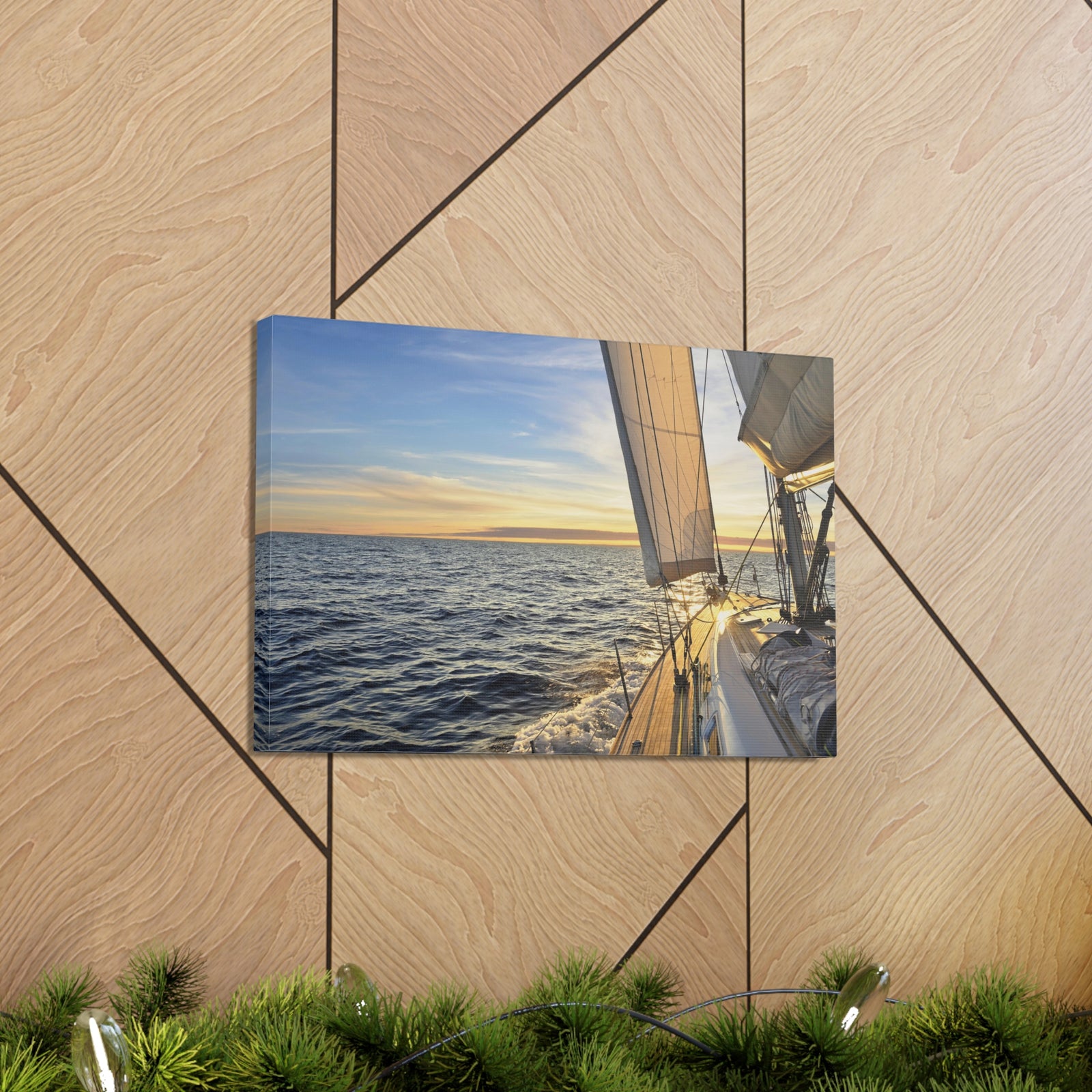 Sailboat Sailing In The Sea At Sunset Ocean Canvas Wall Art for Home Decor Ready-to-Hang-Express Your Love Gifts