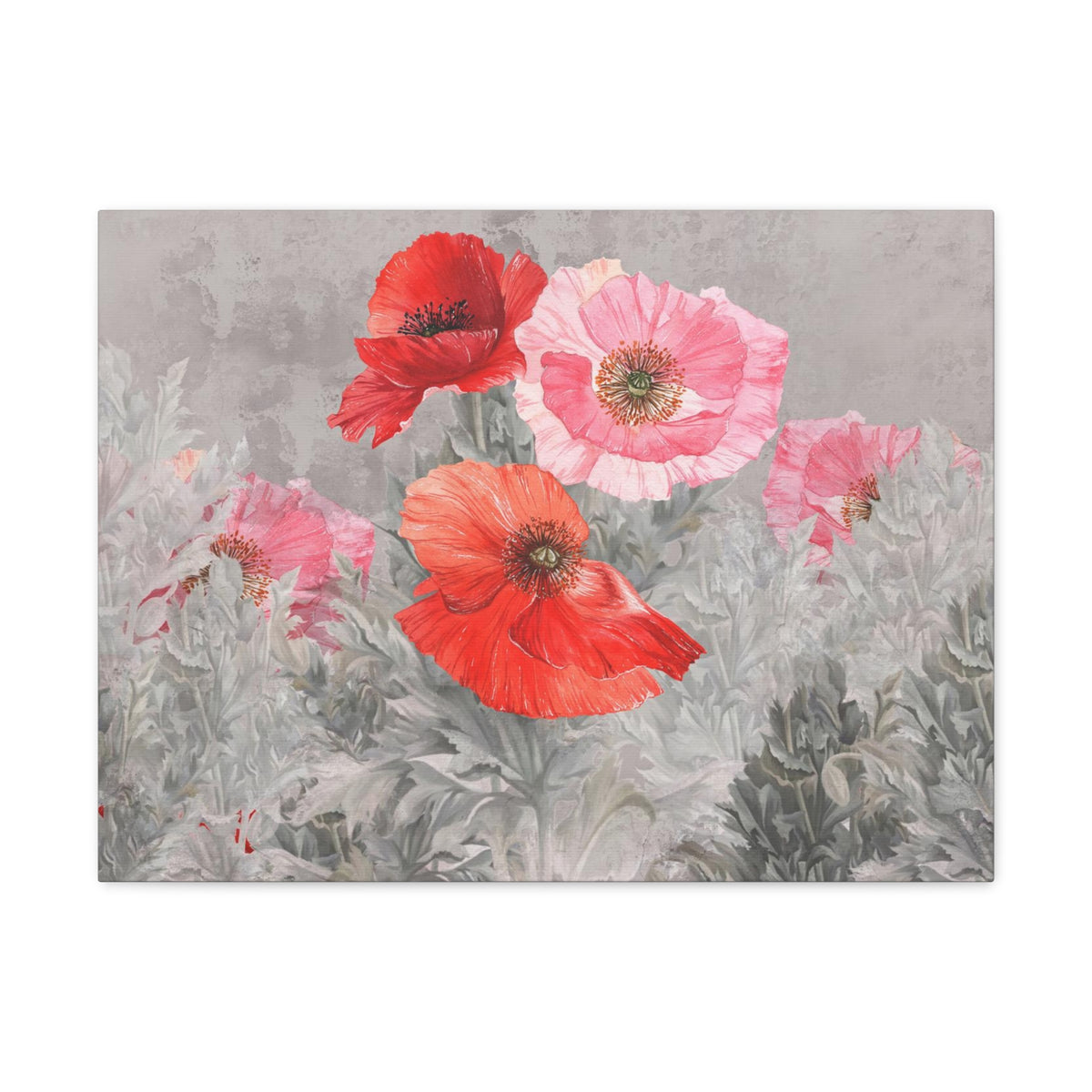 Poppies Flowers Illustration Flower Canvas Wall Art for Home Decor Ready-to-Hang-Express Your Love Gifts